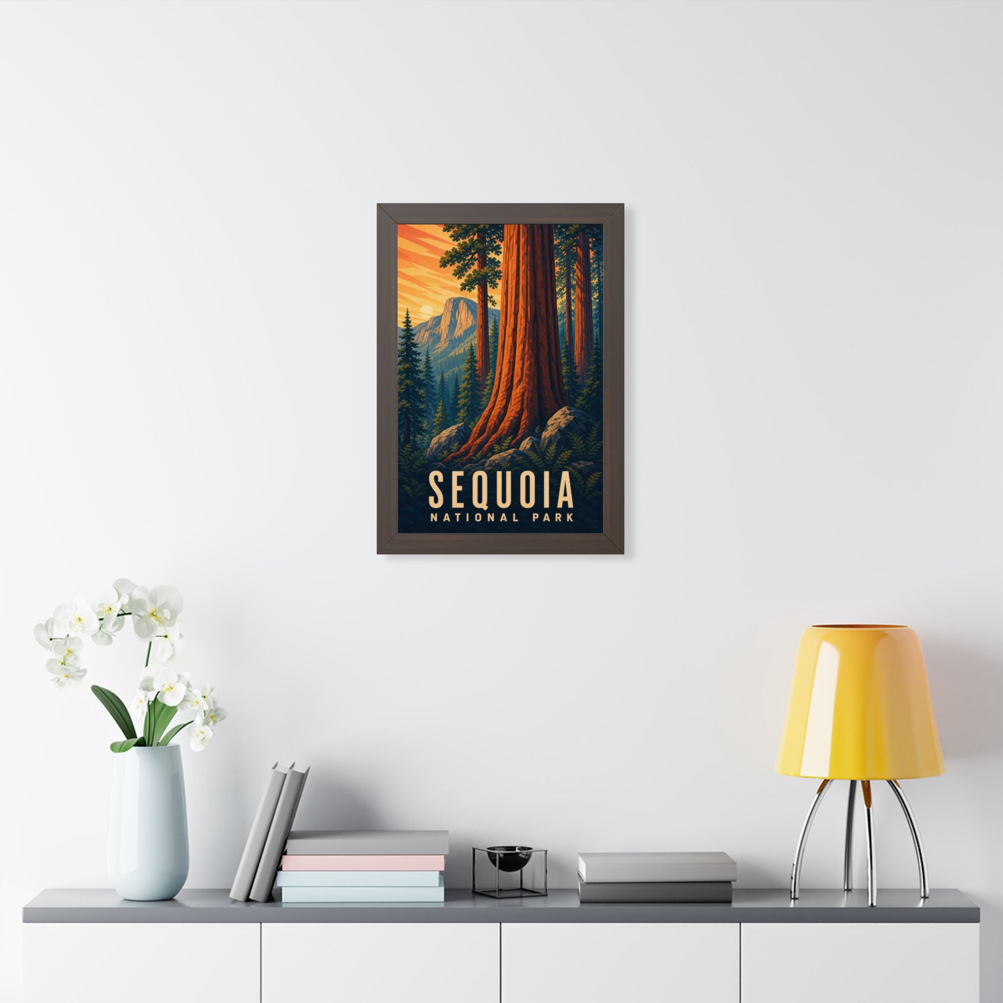 Sequoia National Park Framed Poster | Vintage Travel Wall Art | Black Walnut White Frame | 16x24 20x30