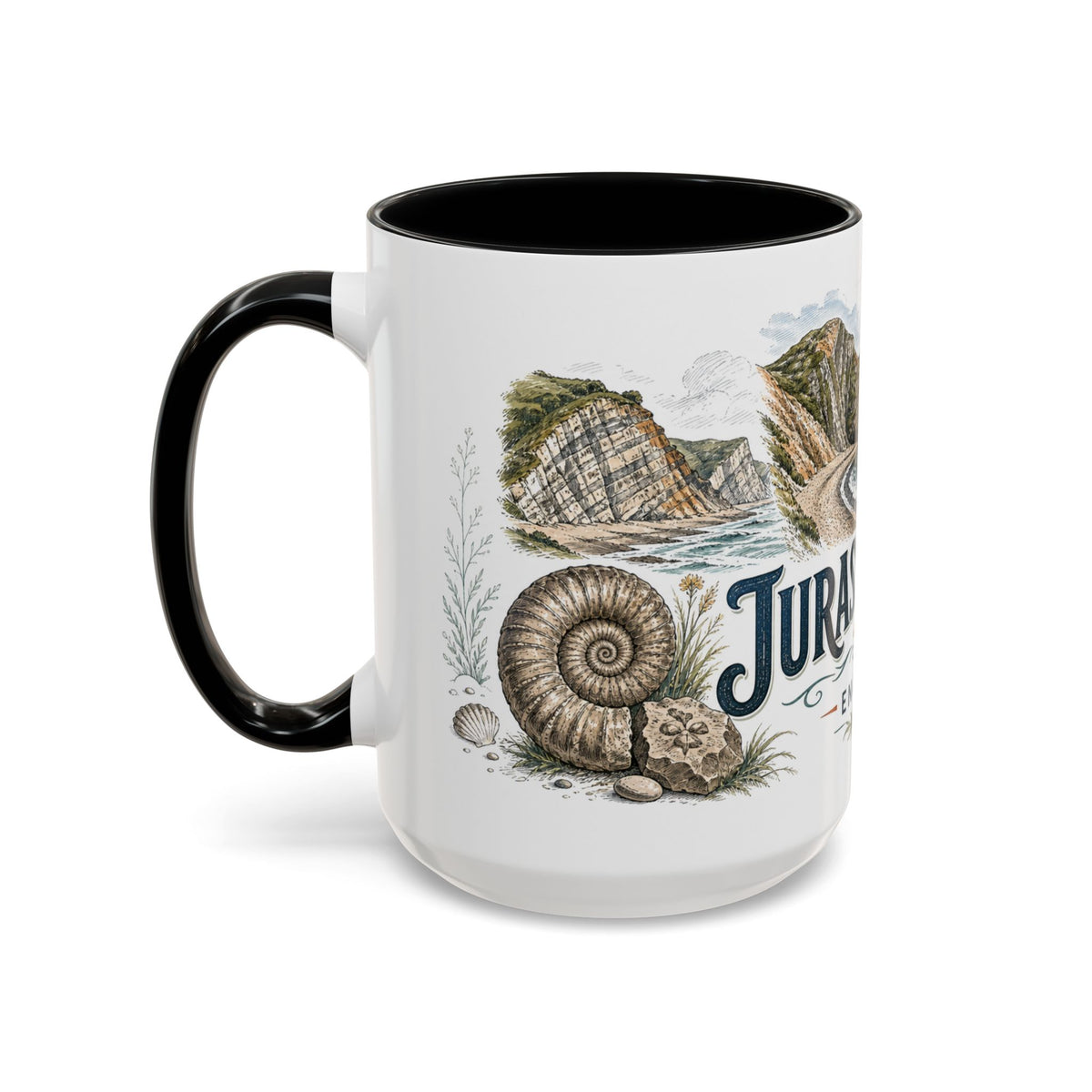 Jurassic Coast Mug, England Travel Souvenir, Bucket List Gift, Accent Ceramic Coffee Mug 11oz 15oz