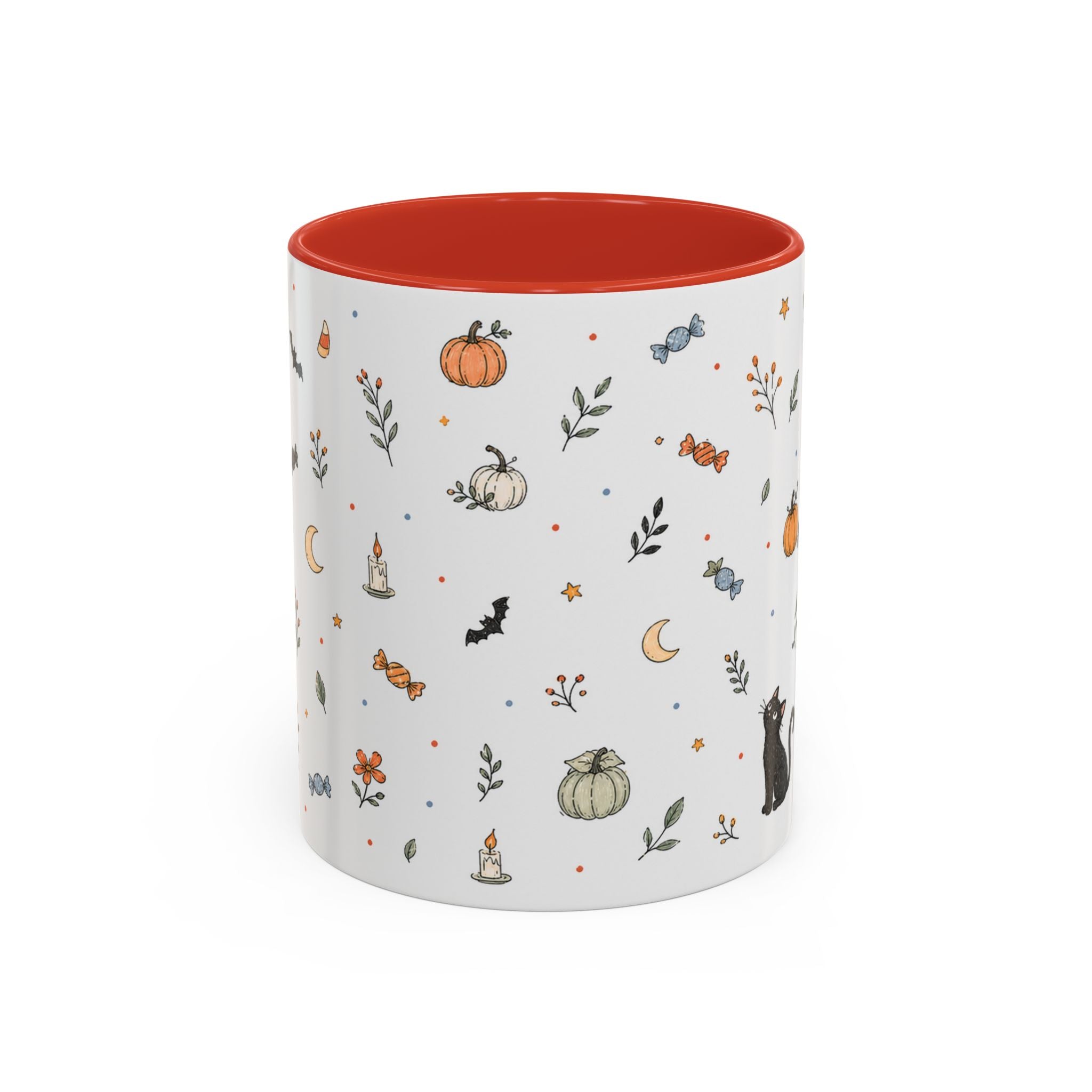 Halloween Party Mug | Ghost Black Cat Candy Watercolor Gift | Accent Cup 11oz 15oz