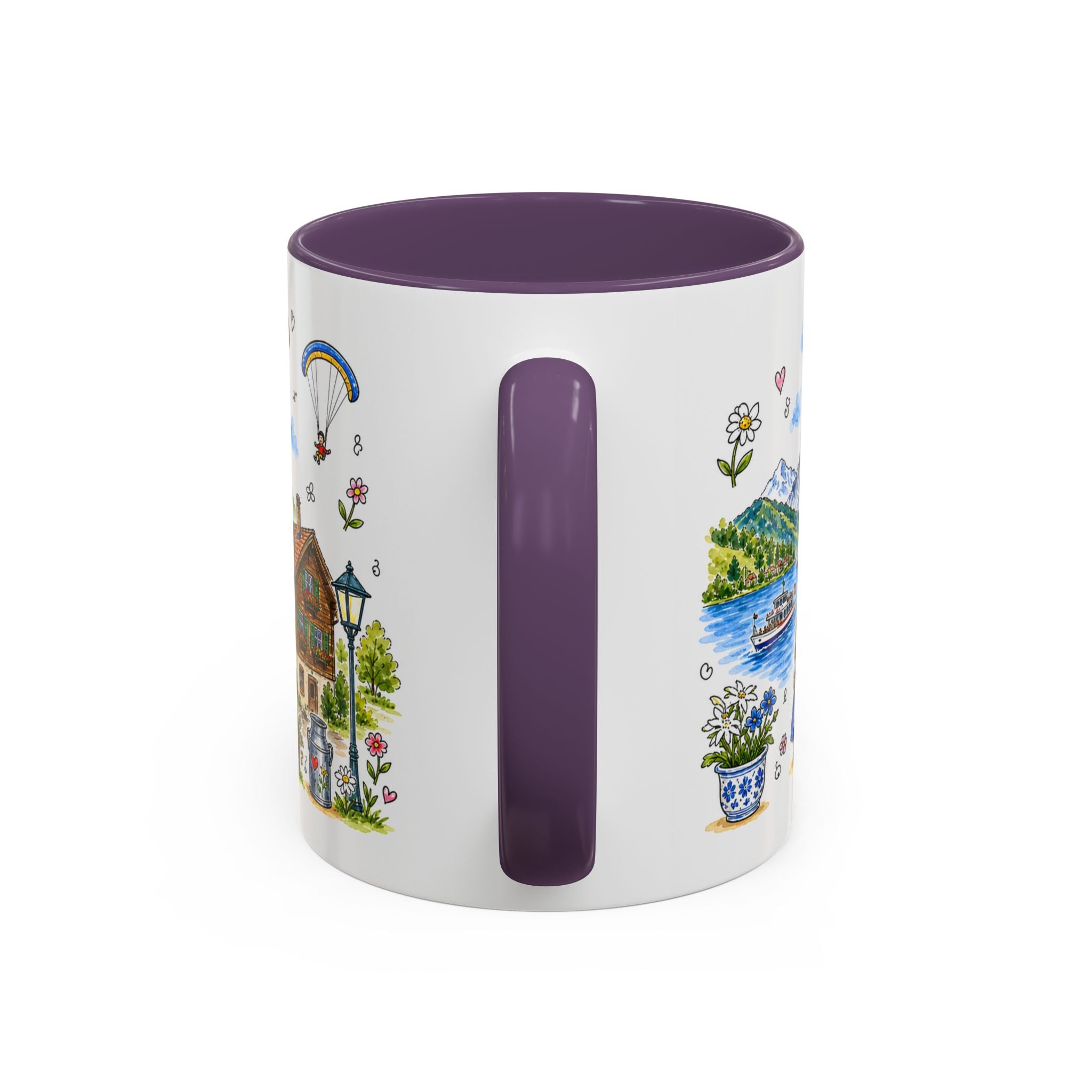 Interlaken Illustrated Travel Mug | Switzerland Souvenir Accent Coffee Mug | 11oz 15oz Ceramic Cup