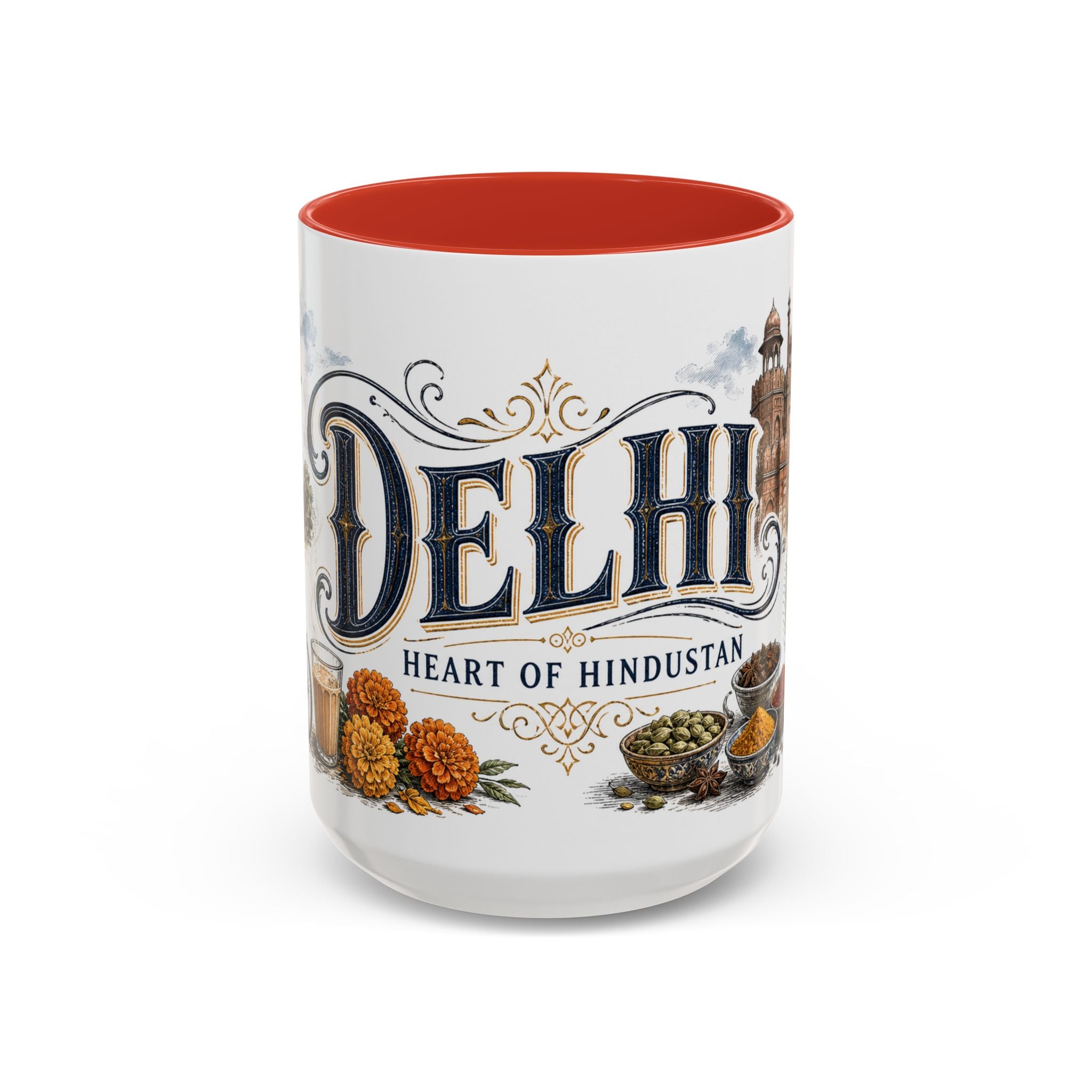 Delhi Coffee Mug | India Travel Souvenir | Vintage Illustrated City Gift | 11 oz 15 oz Accent Mug