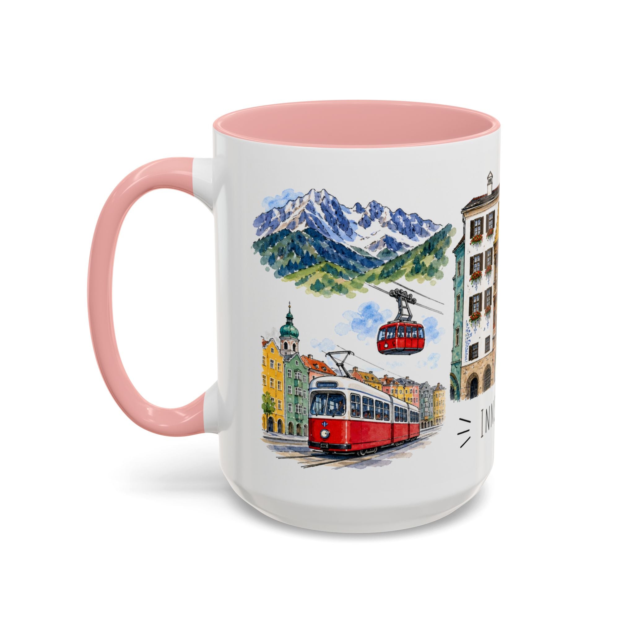 Innsbruck Illustrated Travel Mug | City Souvenir Accent Coffee Mug | 11oz 15oz Ceramic Cup