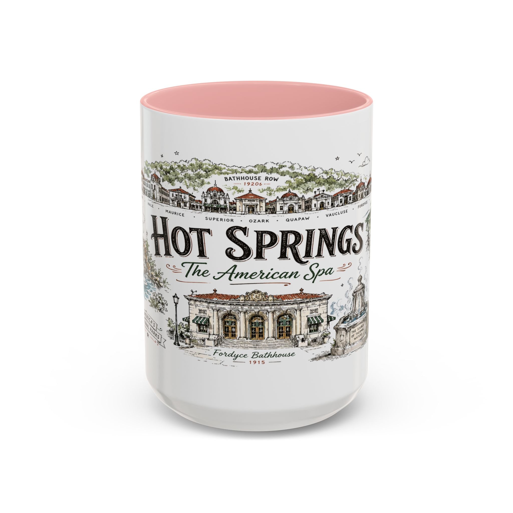 Hot Springs National Park Coffee Mug | Arkansas Thermal Spring Spa Gift | Accent Color Ceramic 11oz 15oz
