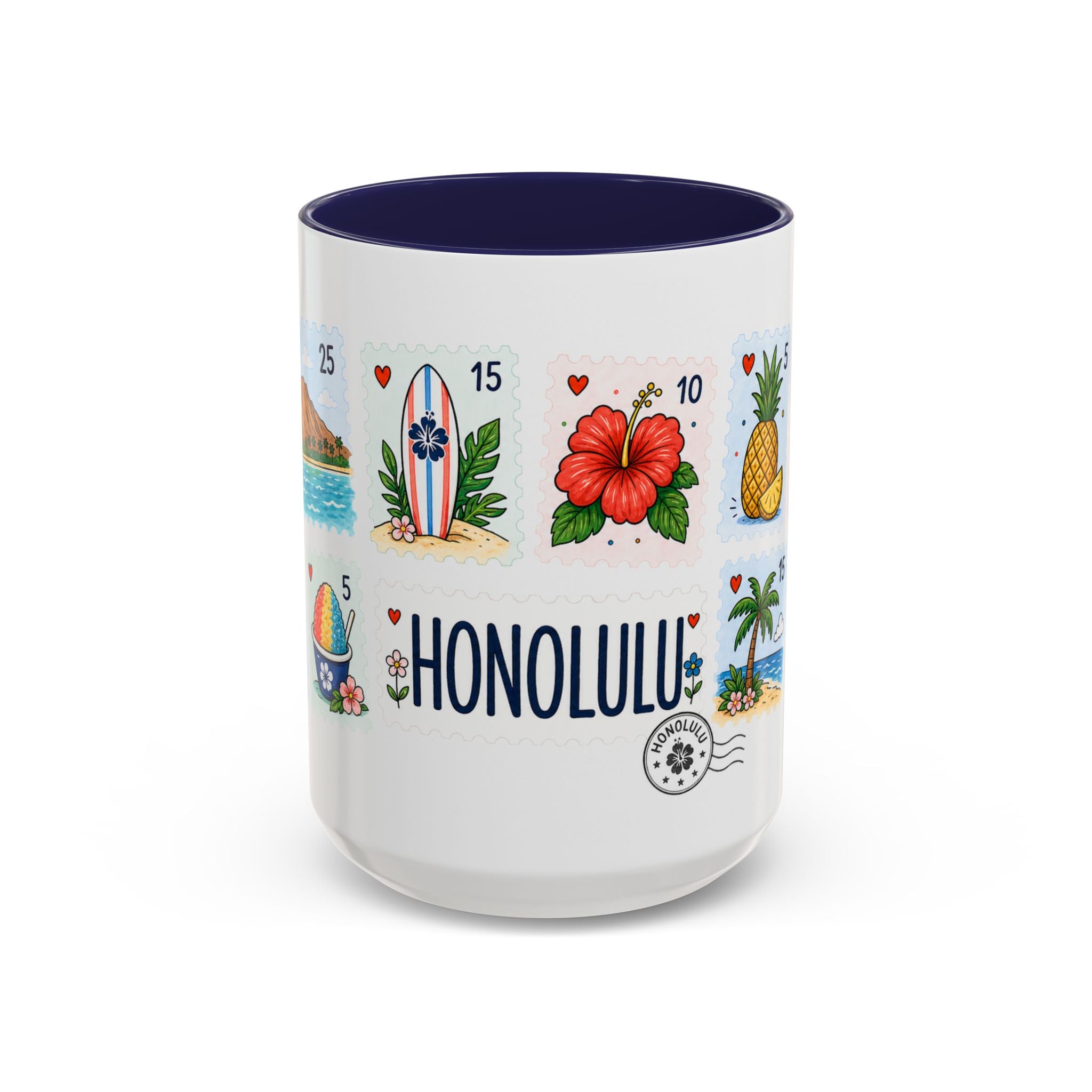 Honolulu Coffee Mug | Postage Stamp Collage Mug | Travel Souvenir Accent Cup 11oz 15oz