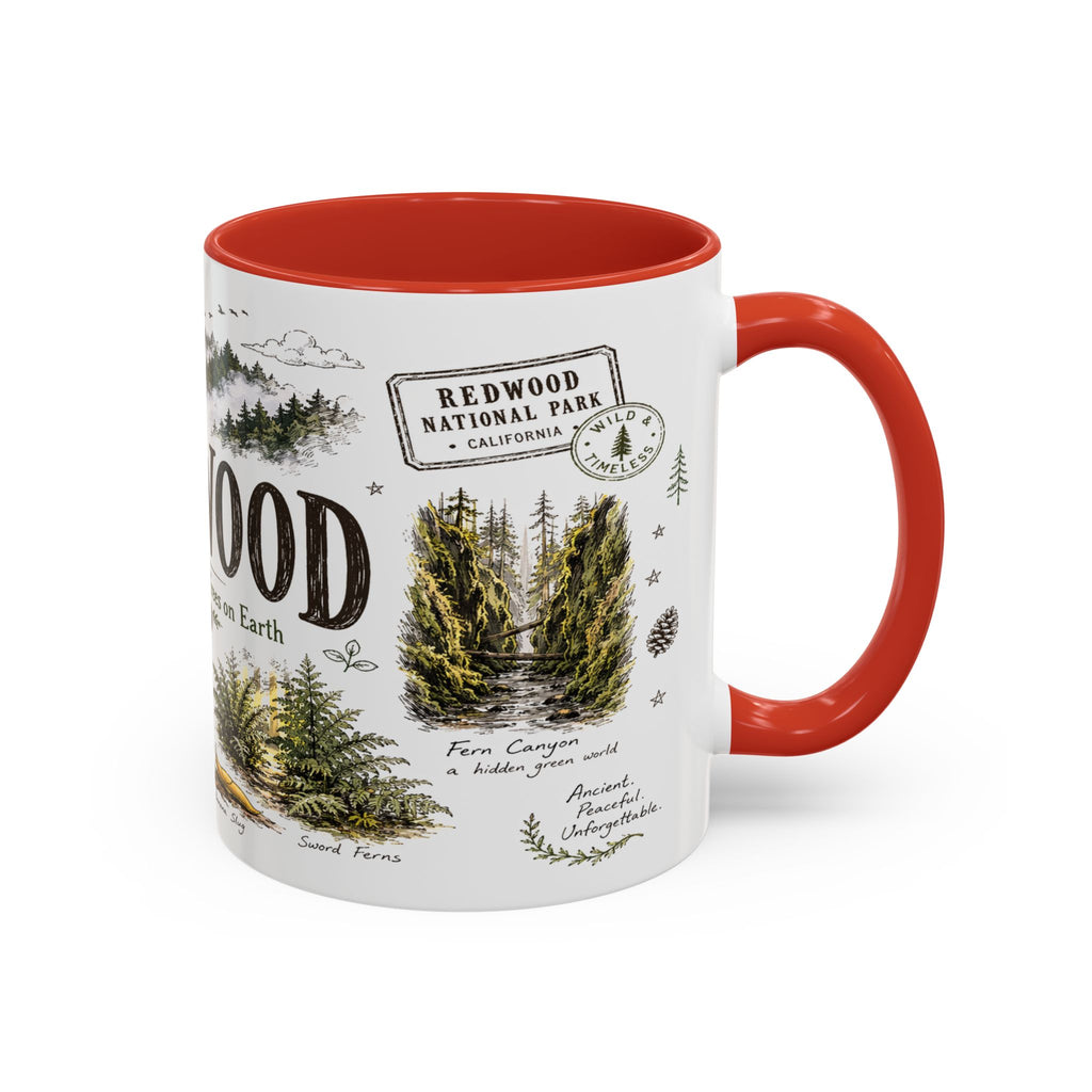 Redwood National Park Coffee Mug | California Coastal Forest Hiking Gift | Accent Color Ceramic 11oz 15oz