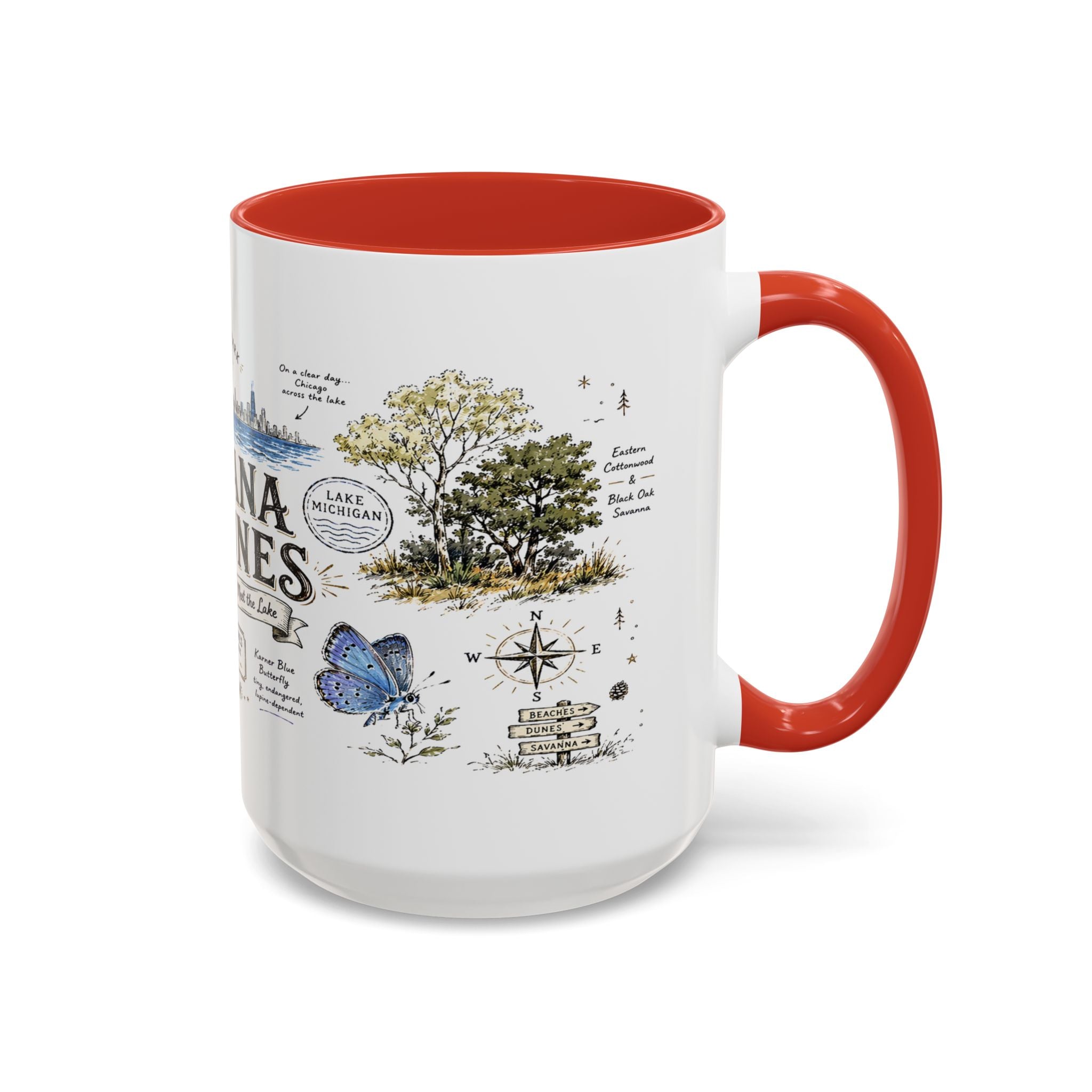 Indiana Dunes National Park Coffee Mug | Indiana Lake Michigan Beach Gift | Accent Color Ceramic 11oz 15oz
