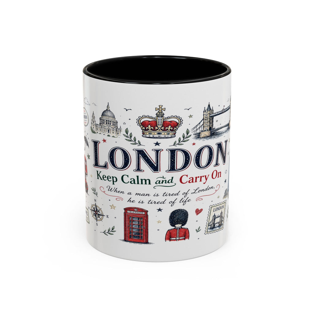 London Coffee Mug | England Souvenir Travel Gift | Accent Color Ceramic 11oz 15oz