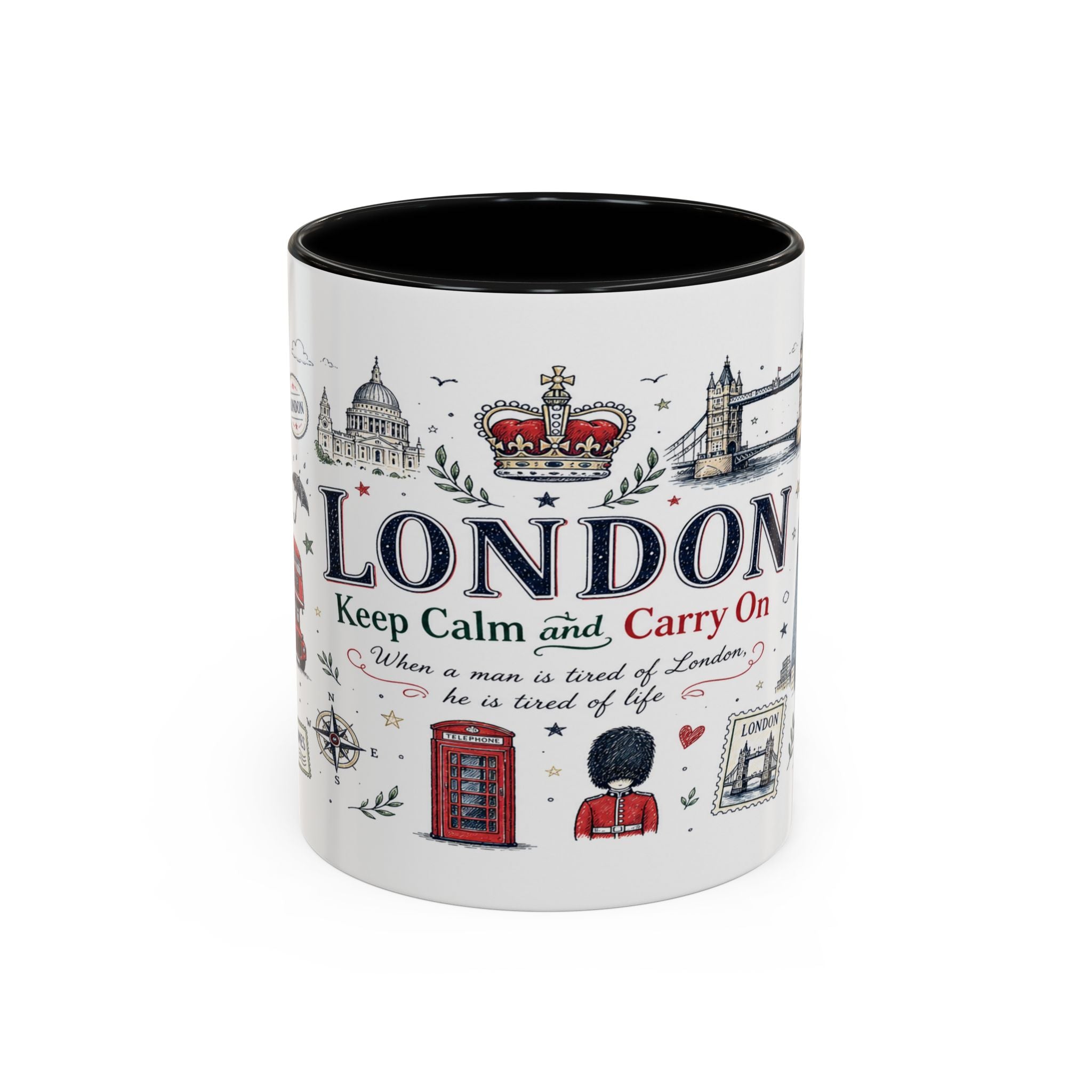 London Coffee Mug | England Souvenir Travel Gift | Accent Color Ceramic 11oz 15oz
