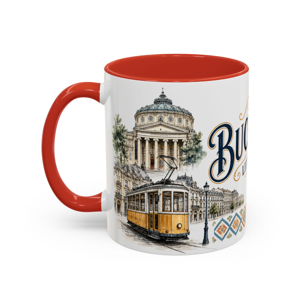Bucharest Coffee Mug | Romania Travel Souvenir | Vintage Illustrated City Gift | 11 oz 15 oz Accent Mug
