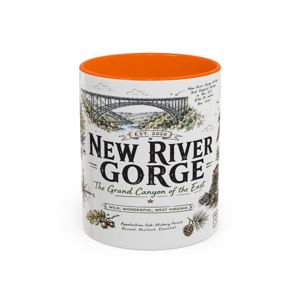 New River Gorge National Park Coffee Mug | West Virginia River Canyon Climbing Gift | Accent Color Ceramic 11oz 15oz