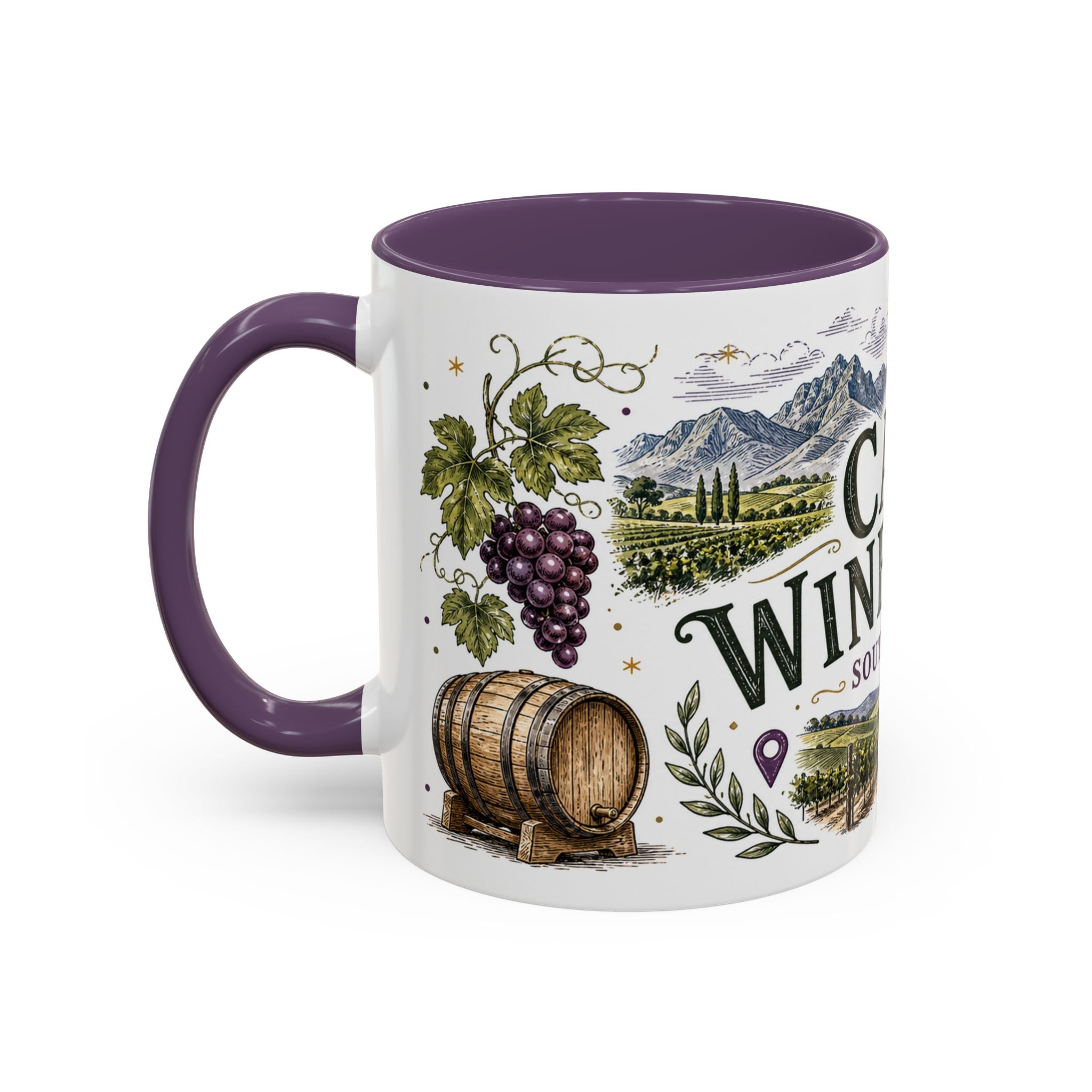 Cape Winelands Coffee Mug | Travel Destination Souvenir Gift | Accent Color Ceramic 11oz 15oz