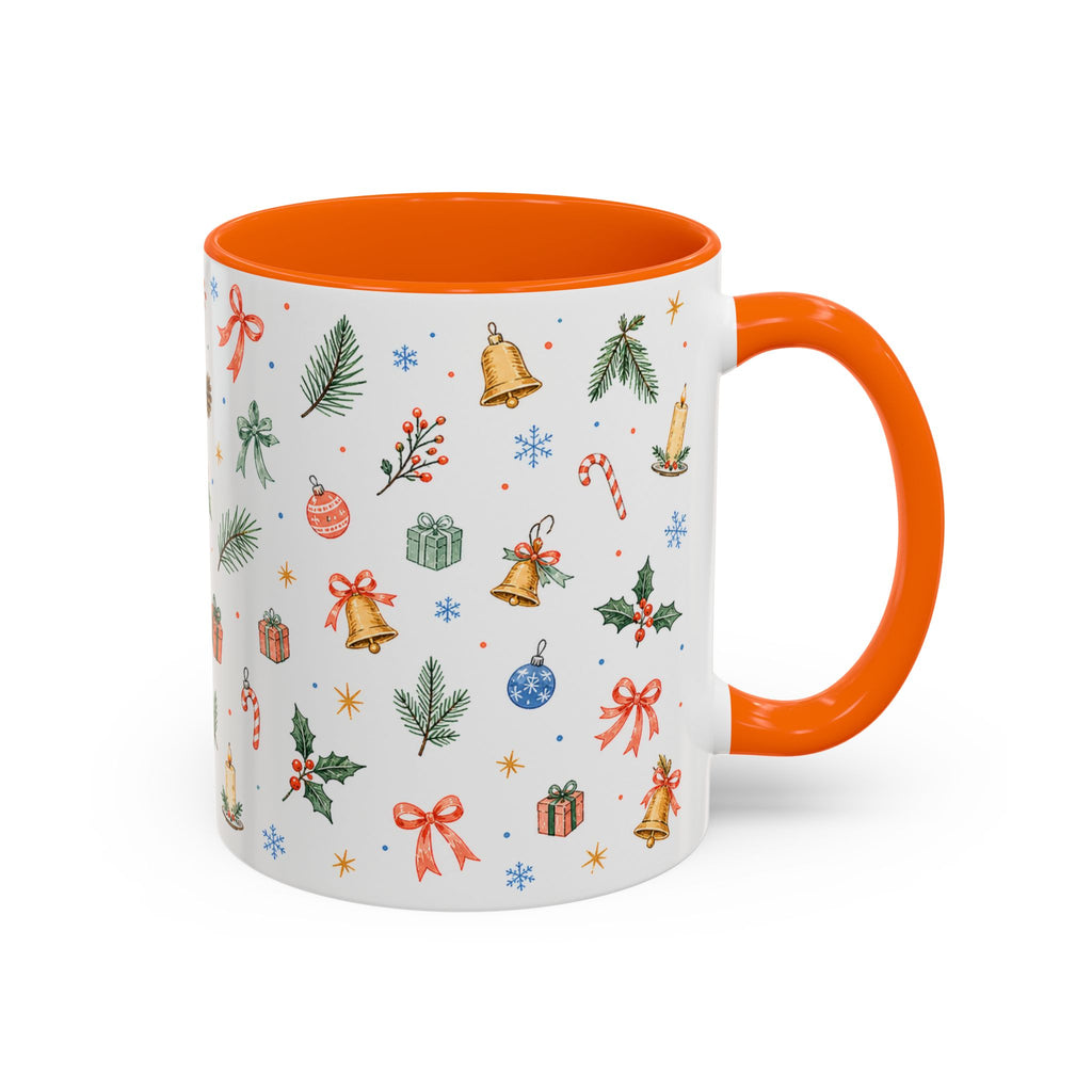Christmas Bell Mug | Ribbon Gift Watercolor Holiday Cup | Accent Coffee Mug 11oz 15oz