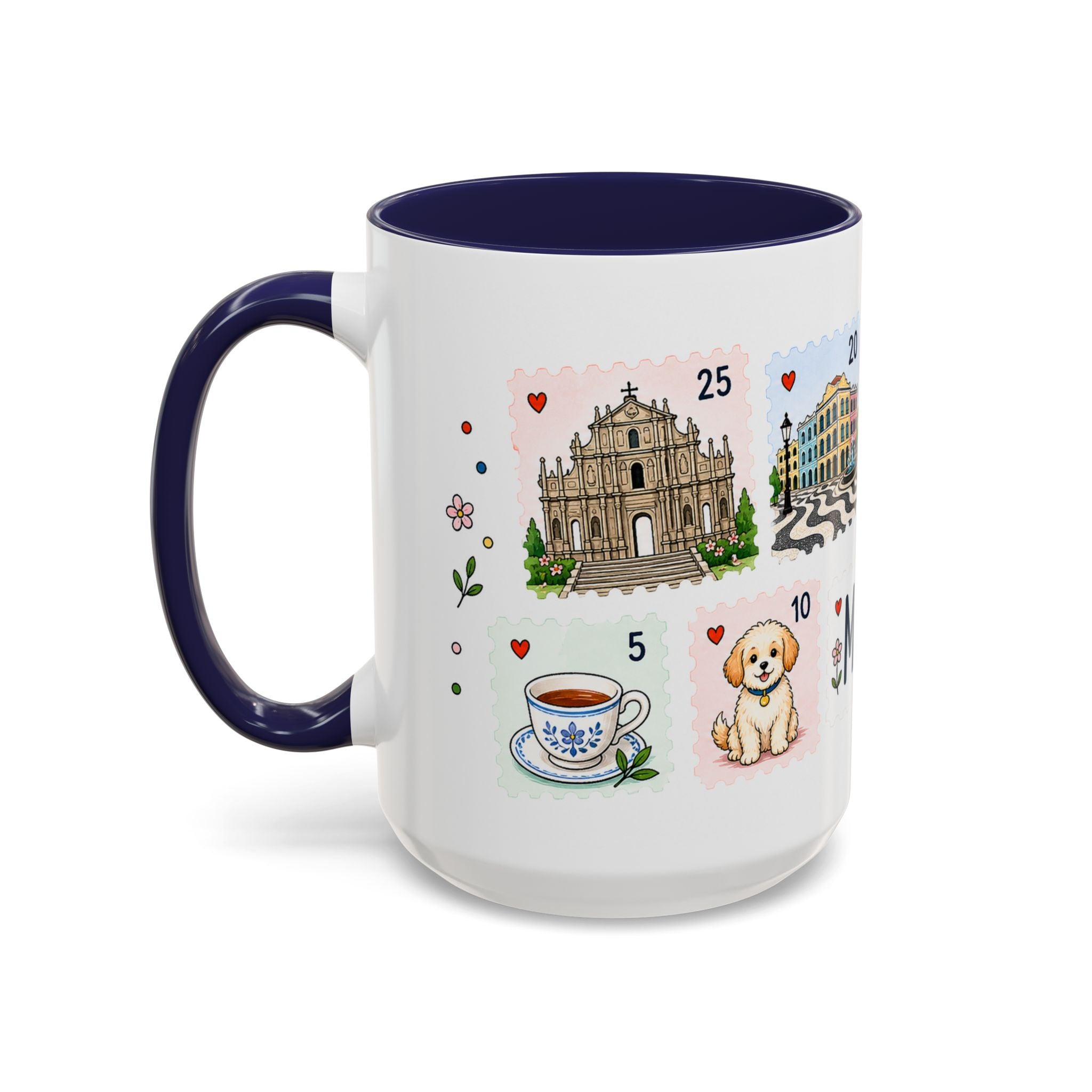 Macau Coffee Mug | Postage Stamp Collage Mug | Travel Souvenir Accent Cup 11oz 15oz