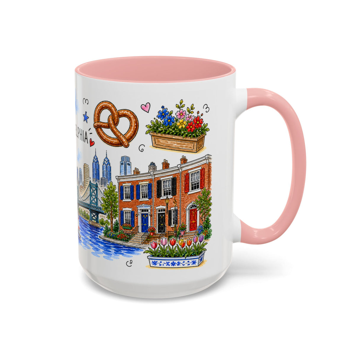Philadelphia Illustrated Travel Mug | City Souvenir Accent Coffee Mug | 11oz 15oz Ceramic Cup