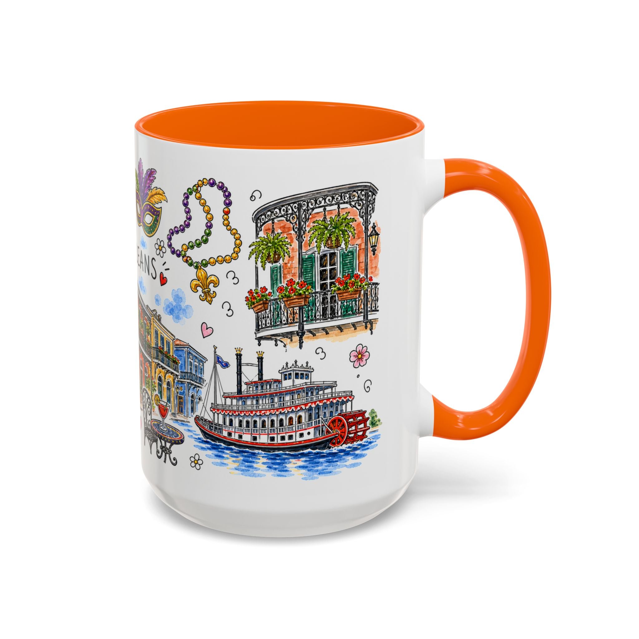 New Orleans Illustrated Travel Mug | City Souvenir Accent Coffee Mug | 11oz 15oz Ceramic Cup