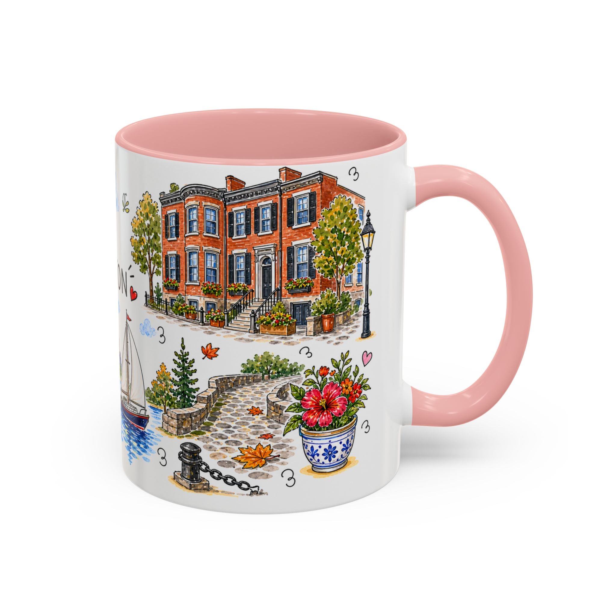 Boston Illustrated Travel Mug | City Souvenir Accent Coffee Mug | 11oz 15oz Ceramic Cup