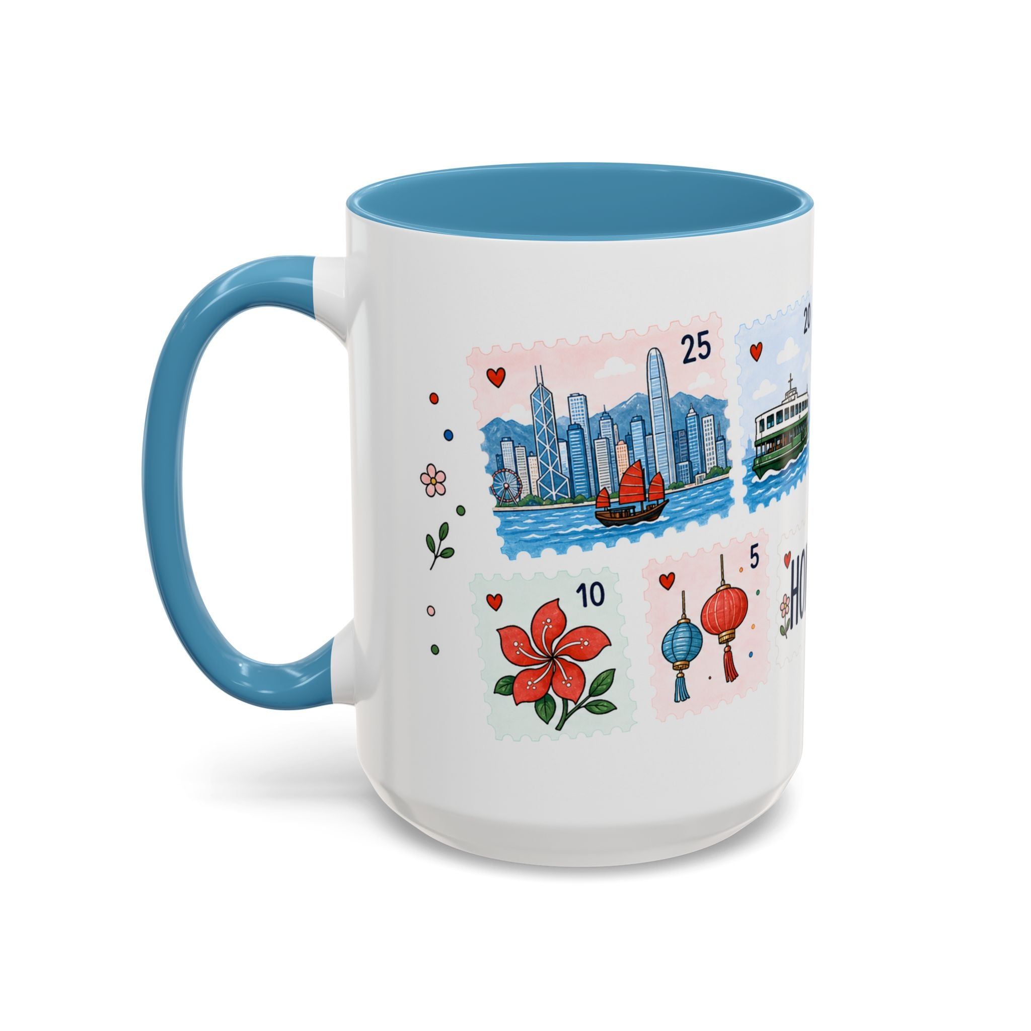 Hong Kong Coffee Mug | Postage Stamp Collage Mug | Travel Souvenir Accent Cup 11oz 15oz