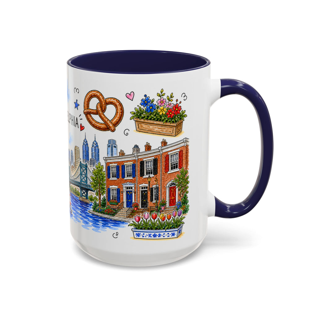 Philadelphia Illustrated Travel Mug | City Souvenir Accent Coffee Mug | 11oz 15oz Ceramic Cup