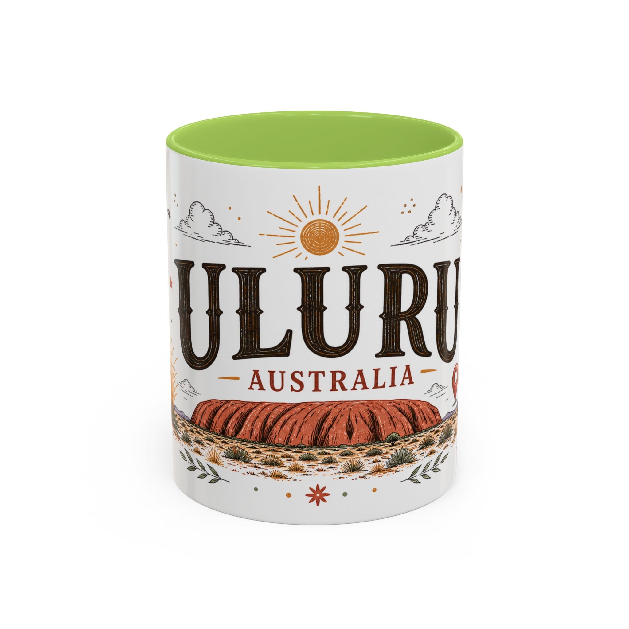 Uluru Coffee Mug | Travel Destination Souvenir Gift | Accent Color Ceramic 11oz 15oz