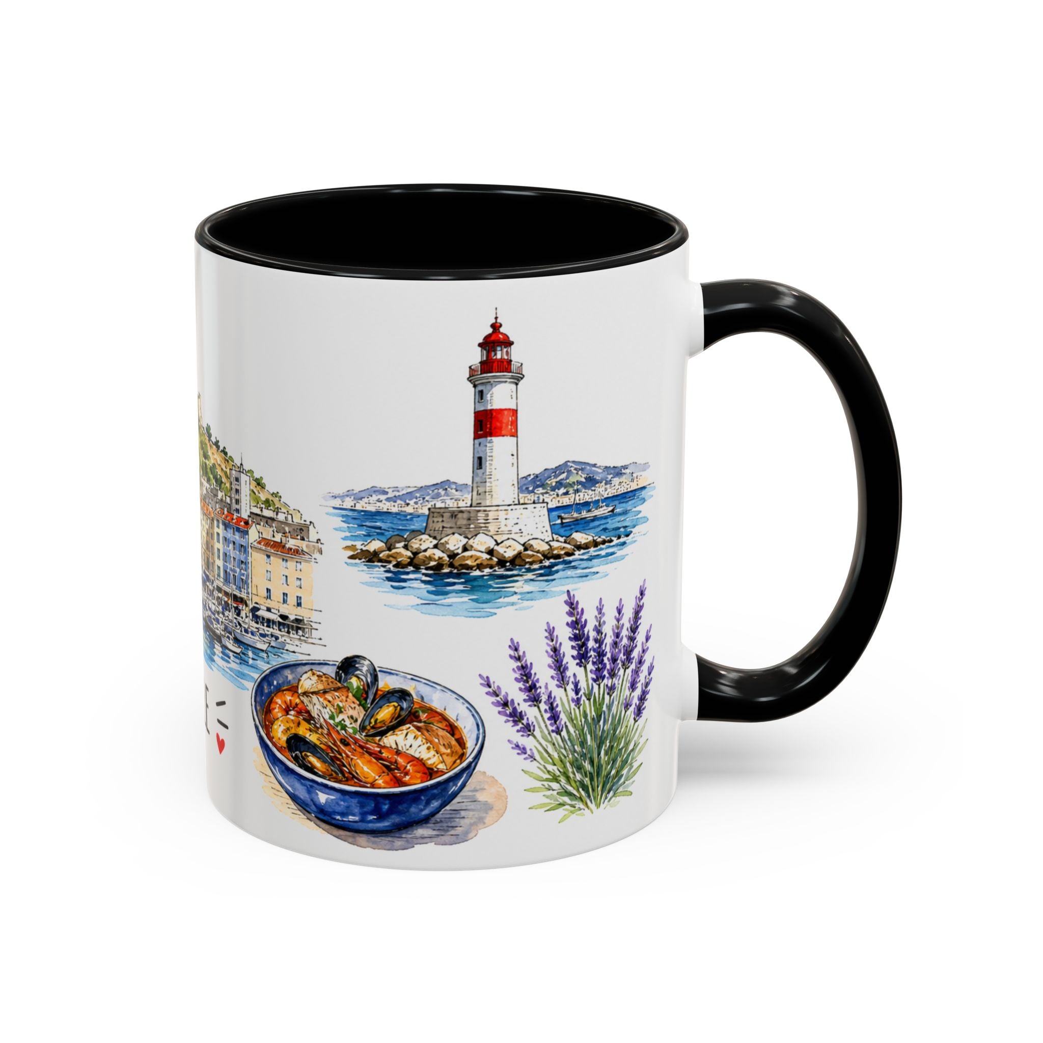Marseille Illustrated Travel Mug | City Souvenir Accent Coffee Mug | 11oz 15oz Ceramic Cup