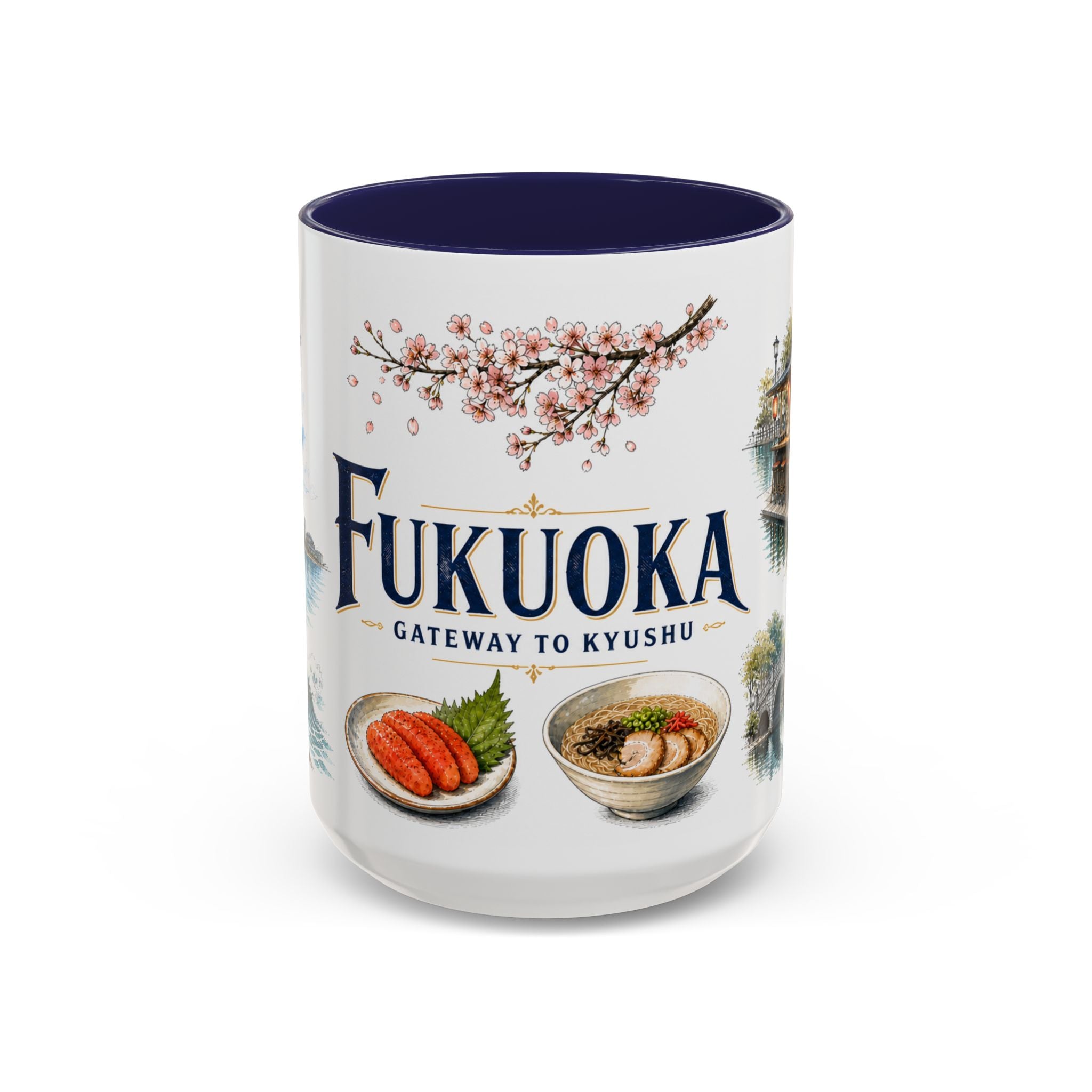 Fukuoka Coffee Mug | Japan Travel Souvenir | Vintage Illustrated City Gift | 11 oz 15 oz Accent Mug
