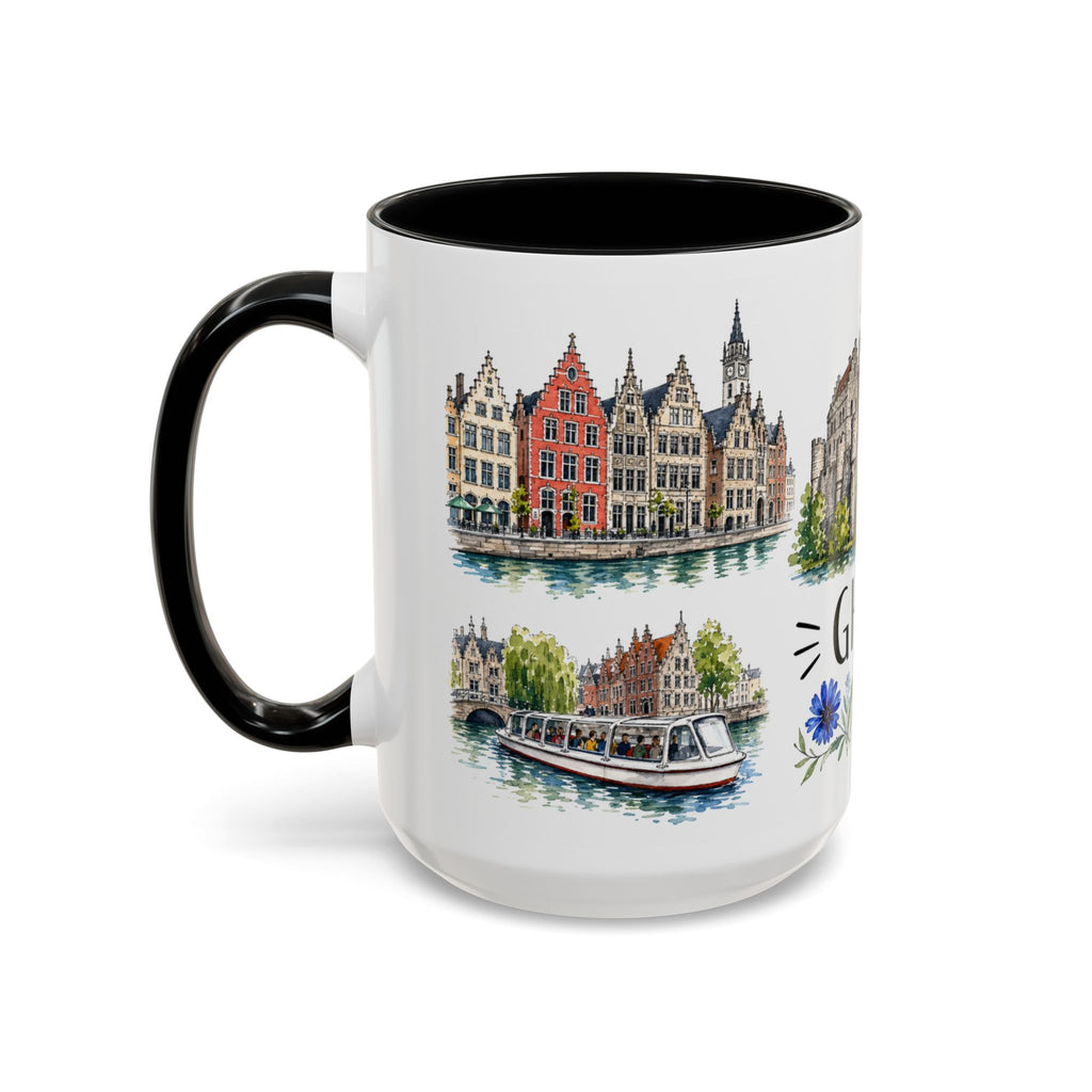 Ghent Illustrated Travel Mug | City Souvenir Accent Coffee Mug | 11oz 15oz Ceramic Cup