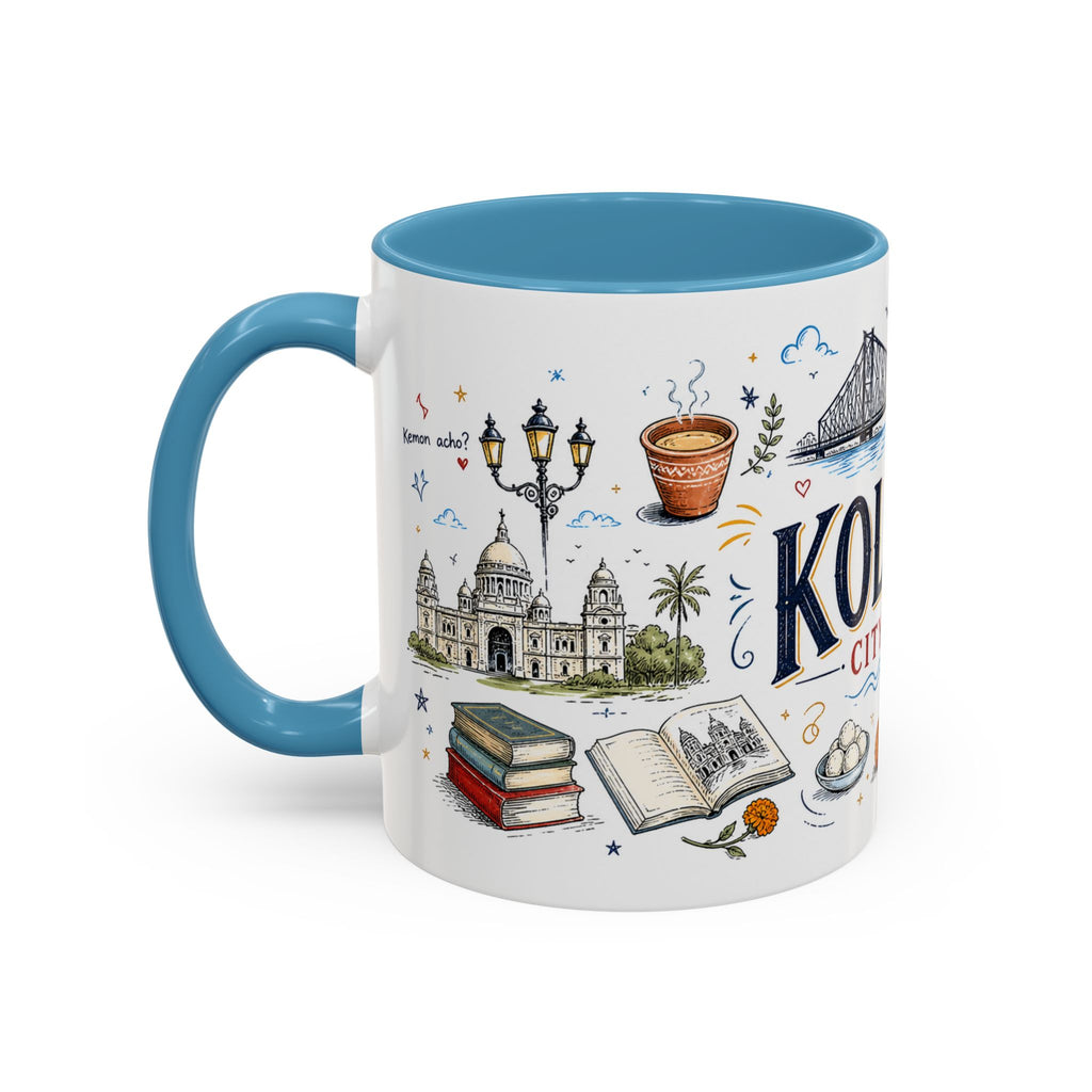 Kolkata Coffee Mug | India Souvenir Travel Gift | Accent Color Ceramic 11oz 15oz
