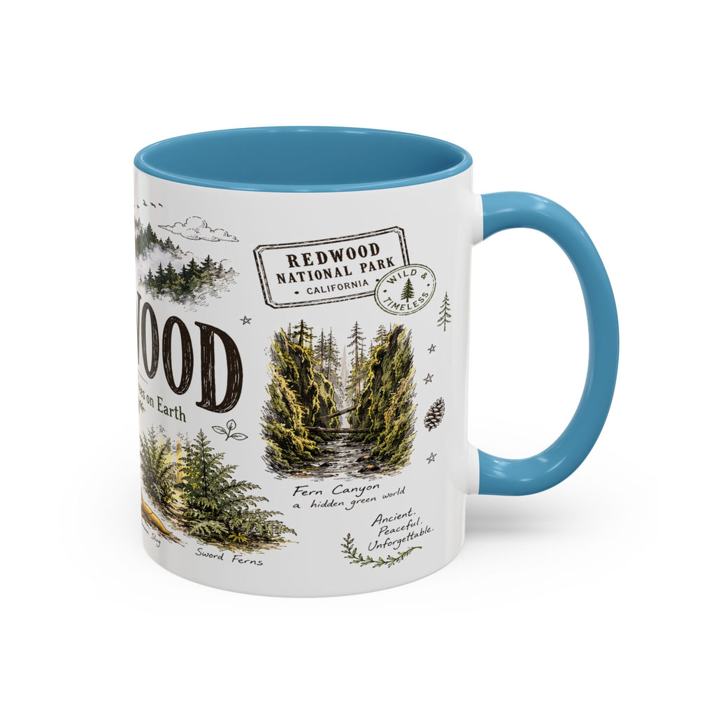 Redwood National Park Coffee Mug | California Coastal Forest Hiking Gift | Accent Color Ceramic 11oz 15oz