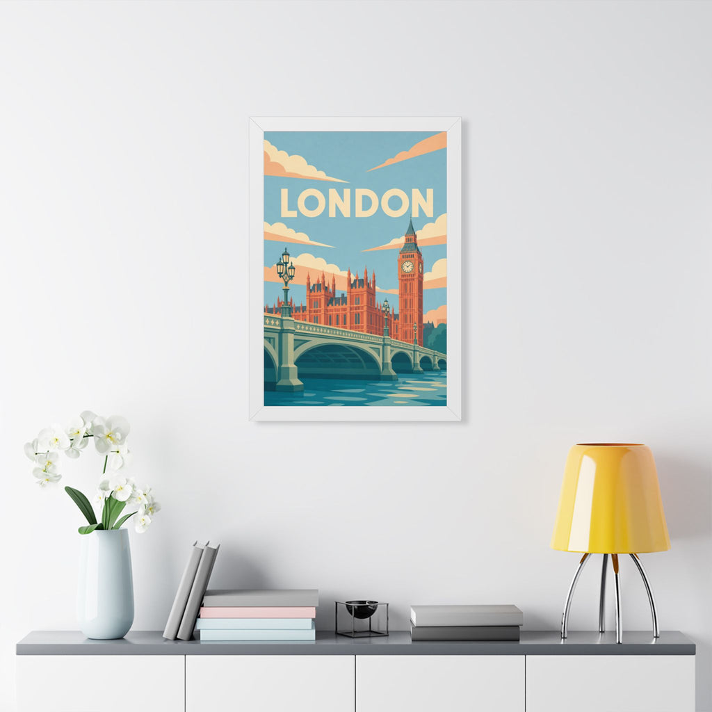 London Westminster United Kingdom Framed Poster | Vintage Travel Wall Art | Black Walnut White Frame | 16x24 20x30