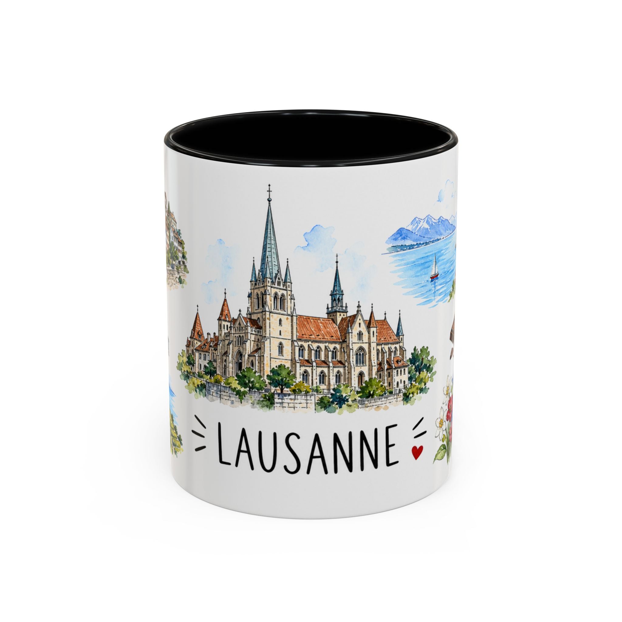 Lausanne Illustrated Travel Mug | City Souvenir Accent Coffee Mug | 11oz 15oz Ceramic Cup