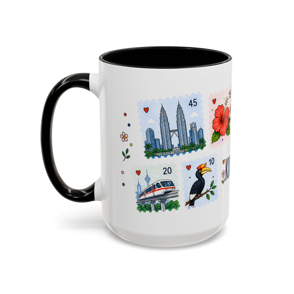 Kuala Lumpur Coffee Mug | Postage Stamp Collage Mug | Travel Souvenir Accent Cup 11oz 15oz
