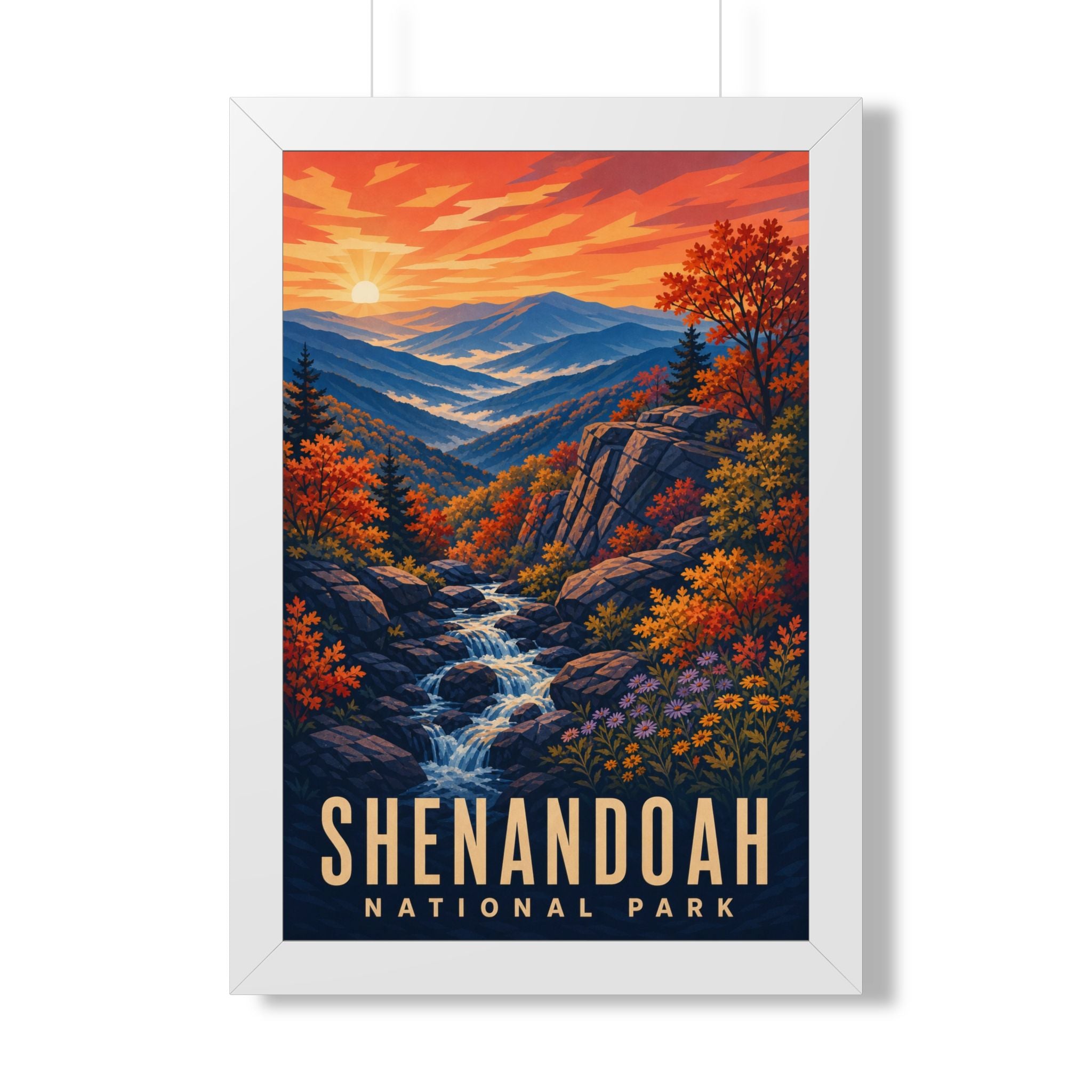 Shenandoah National Park Framed Poster | Vintage Travel Wall Art | Black Walnut White Frame | 16x24 20x30