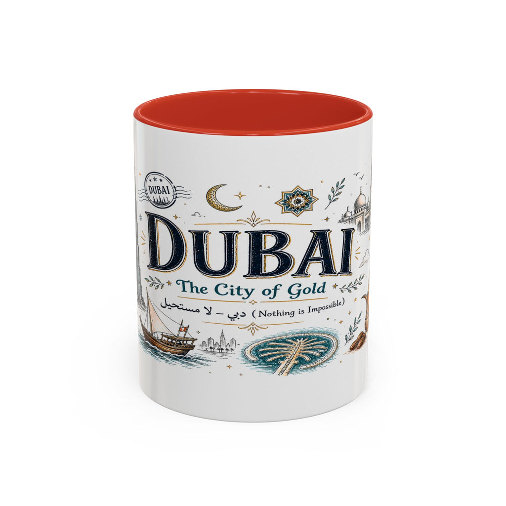 Dubai Coffee Mug | UAE Souvenir Travel Gift | Accent Color Ceramic 11oz 15oz