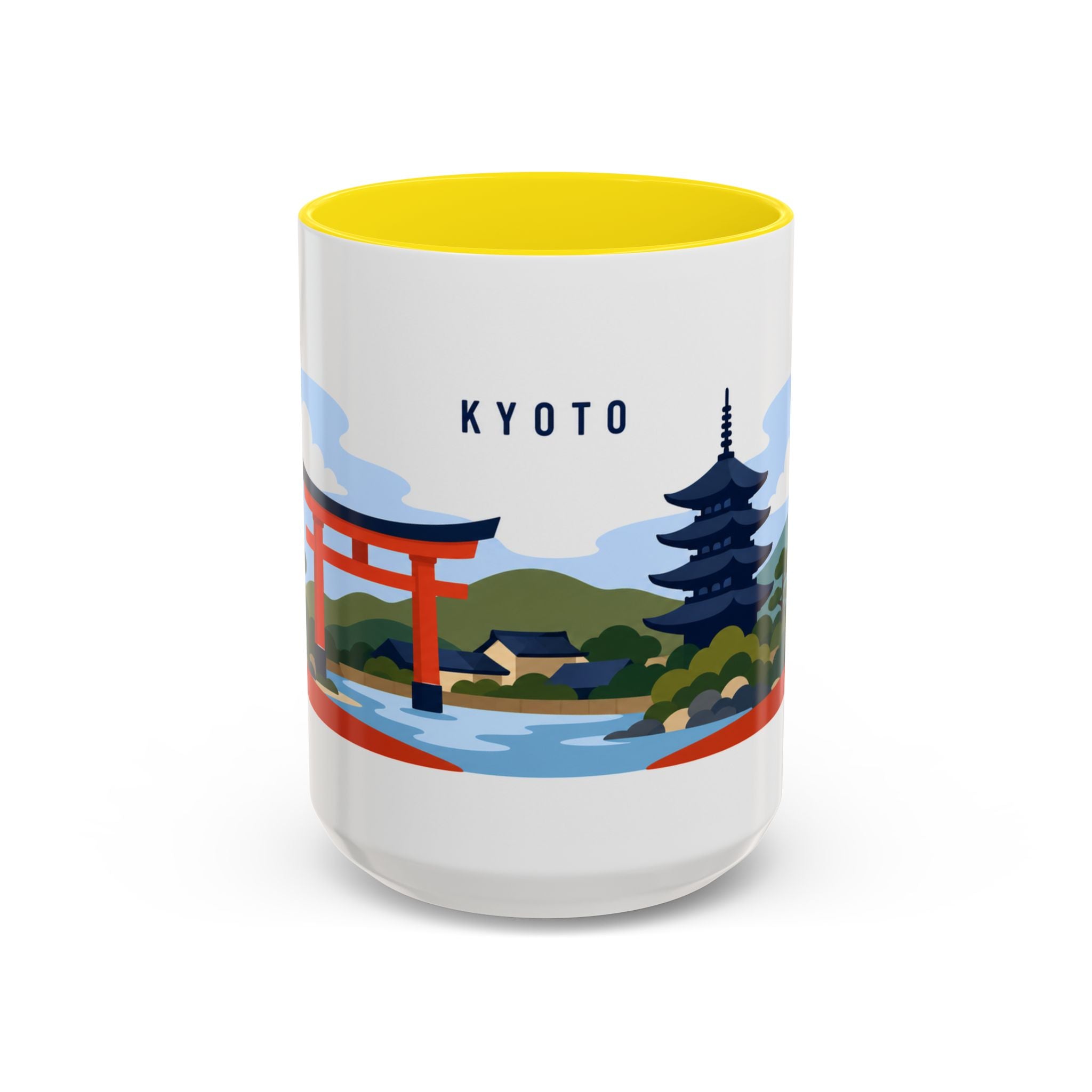 Kyoto Coffee Mug | Travel Destination Souvenir Gift | Accent Color Ceramic 11oz 15oz