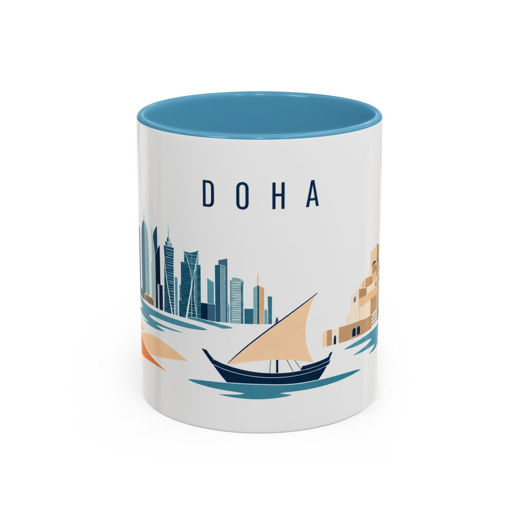 Doha Coffee Mug | Qatar Travel Souvenir | Porcelain Decal City Gift | 11oz 15oz Accent Mug