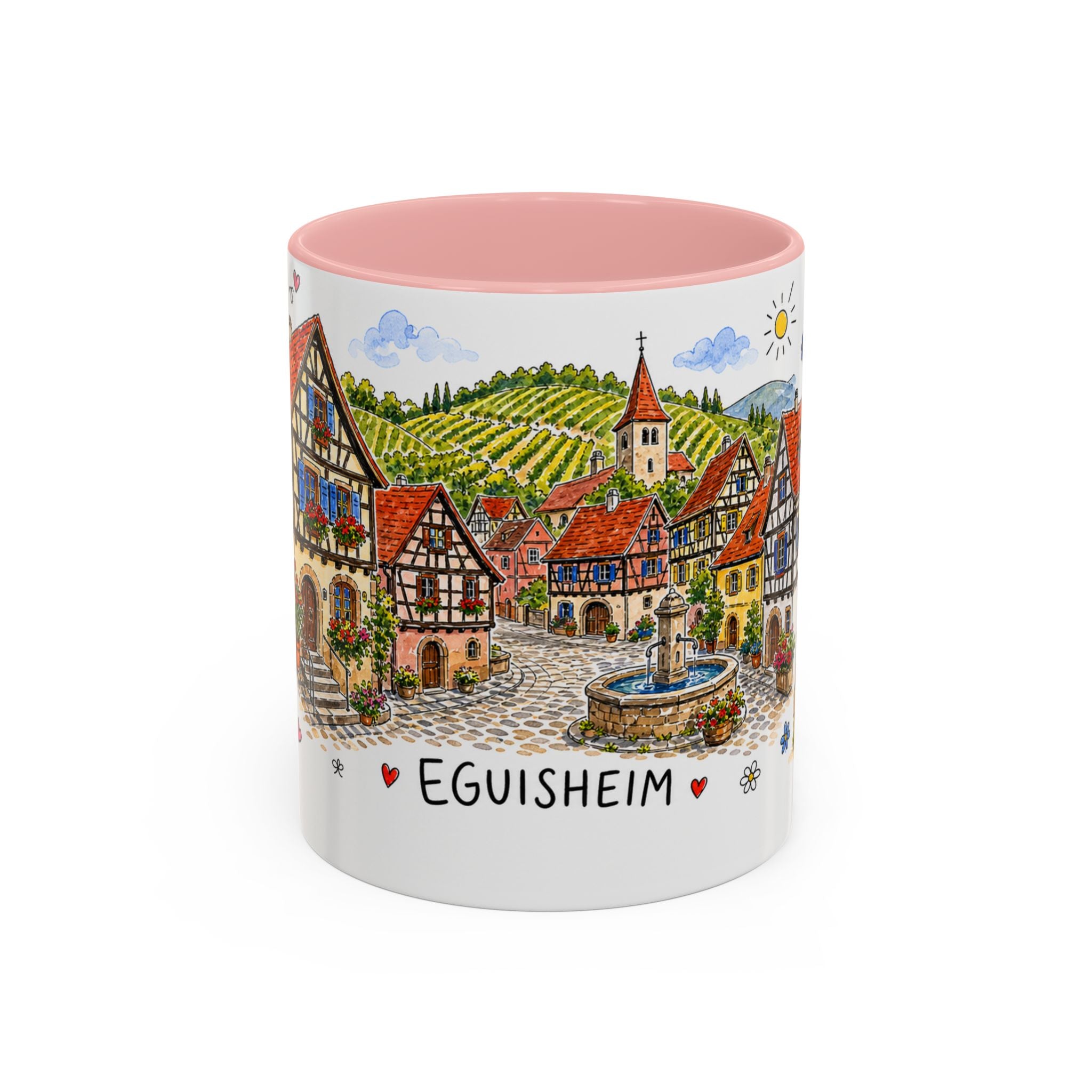 Eguisheim Illustrated Travel Mug | Alsace France Souvenir Accent Coffee Mug | 11oz 15oz Ceramic Cup