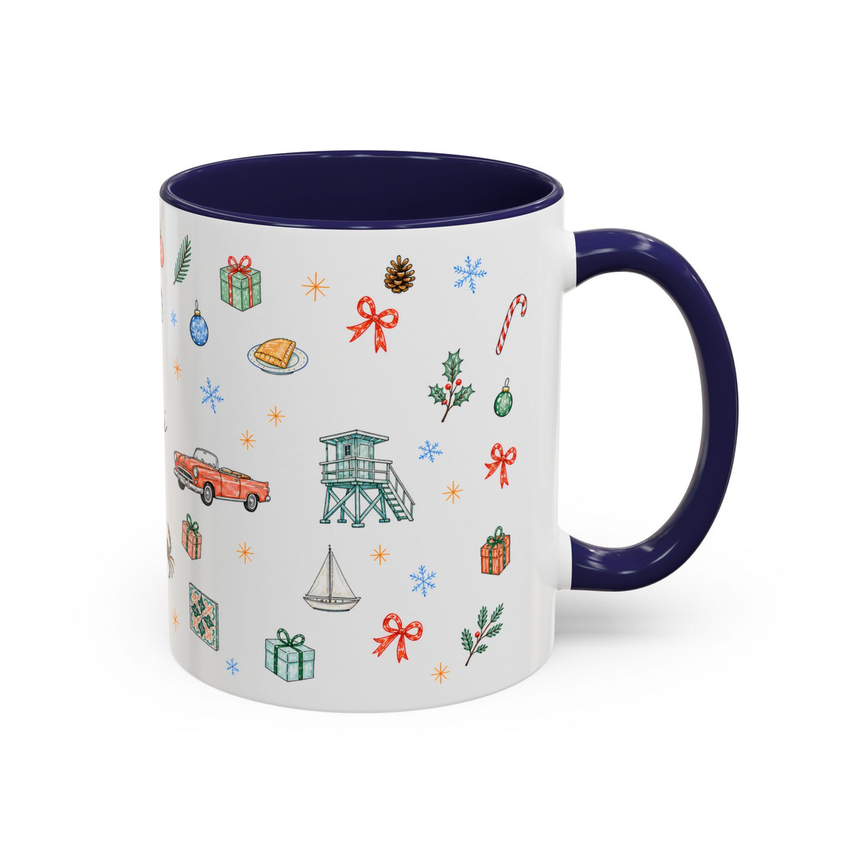 Miami Christmas Mug | Watercolor Art Deco City Souvenir (11oz/15oz)