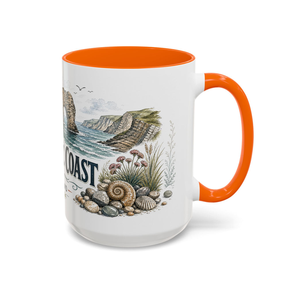 Jurassic Coast Mug, England Travel Souvenir, Bucket List Gift, Accent Ceramic Coffee Mug 11oz 15oz
