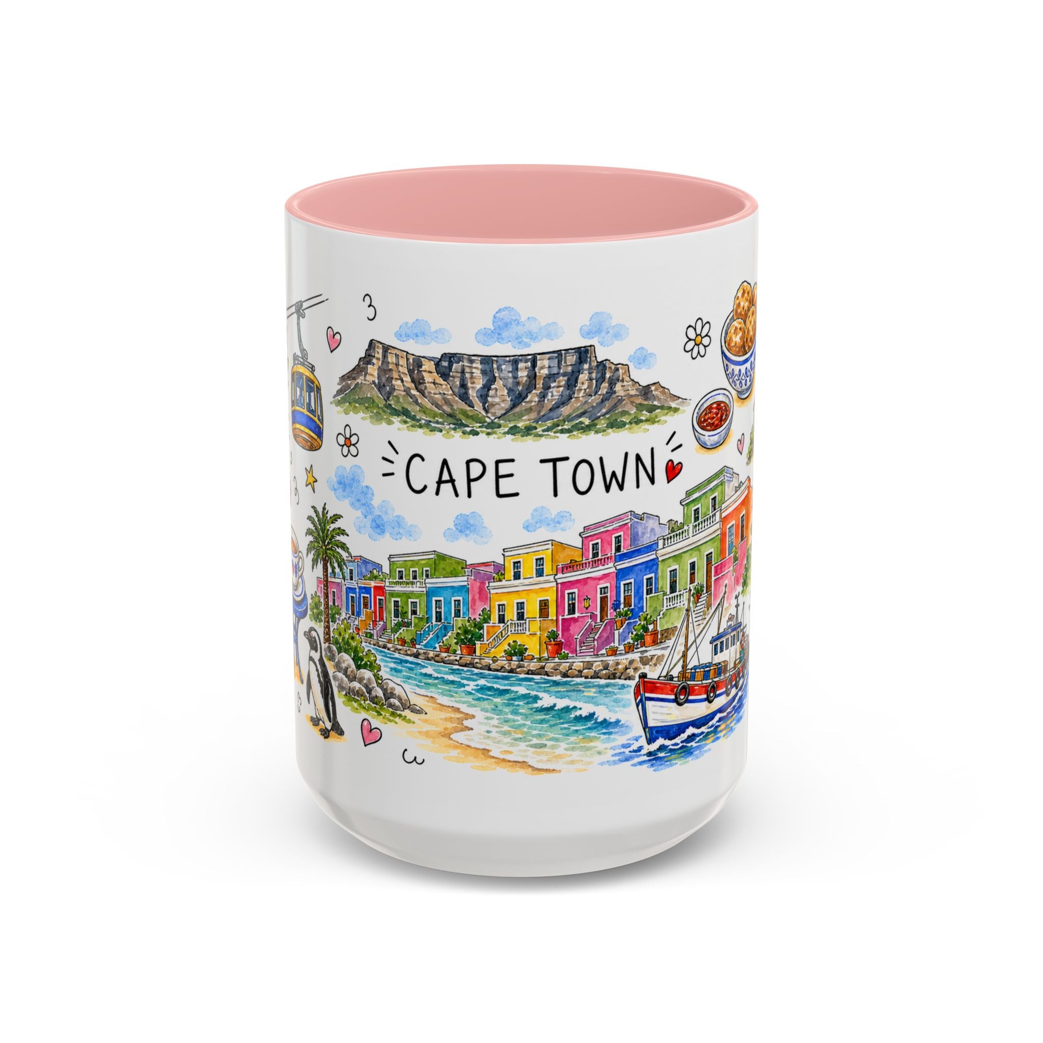 Cape Town Illustrated Travel Mug | City Souvenir Accent Coffee Mug | 11oz 15oz Ceramic Cup