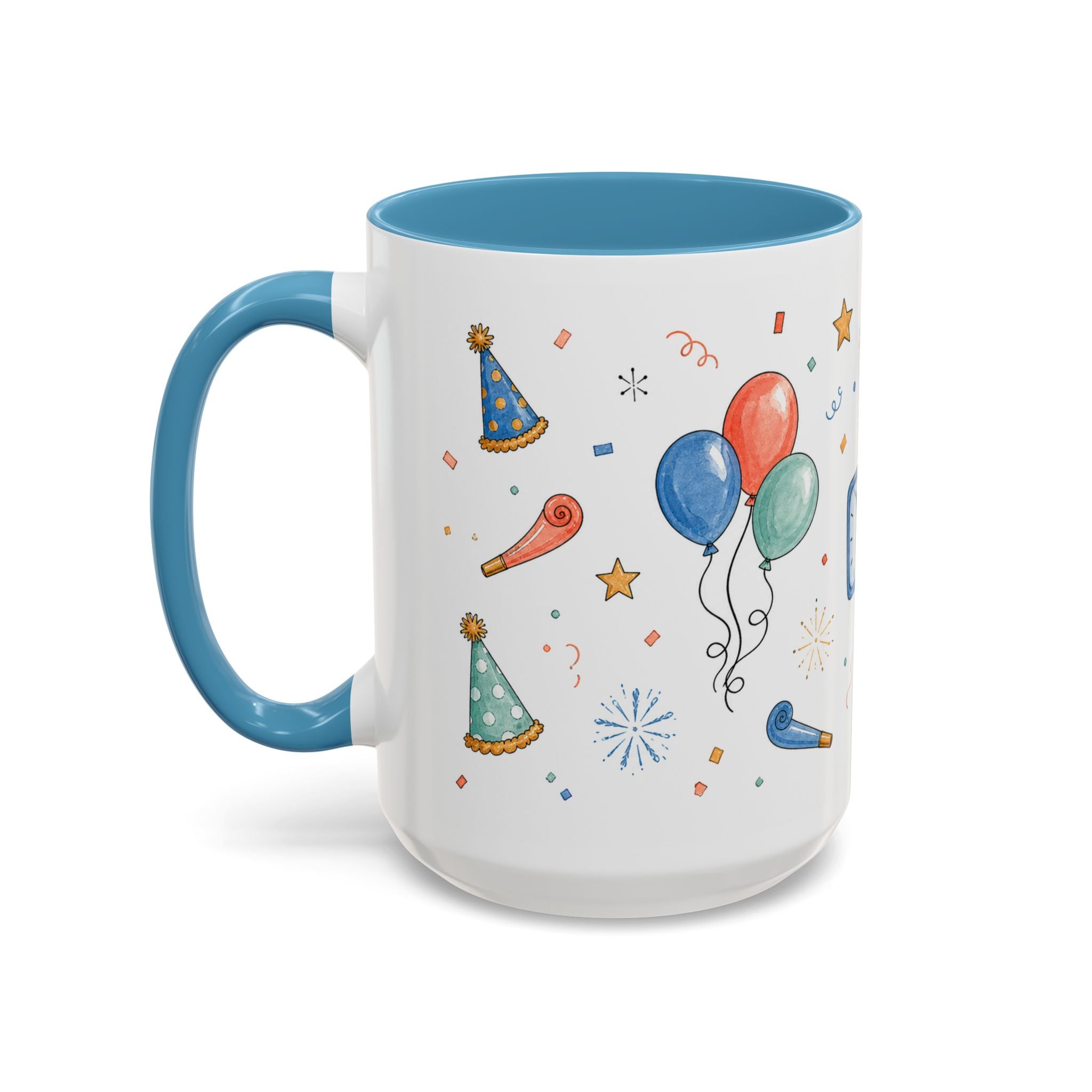 New Year Party Mug | Balloon Popper Watercolor Celebration Gift | Accent Cup 11oz 15oz