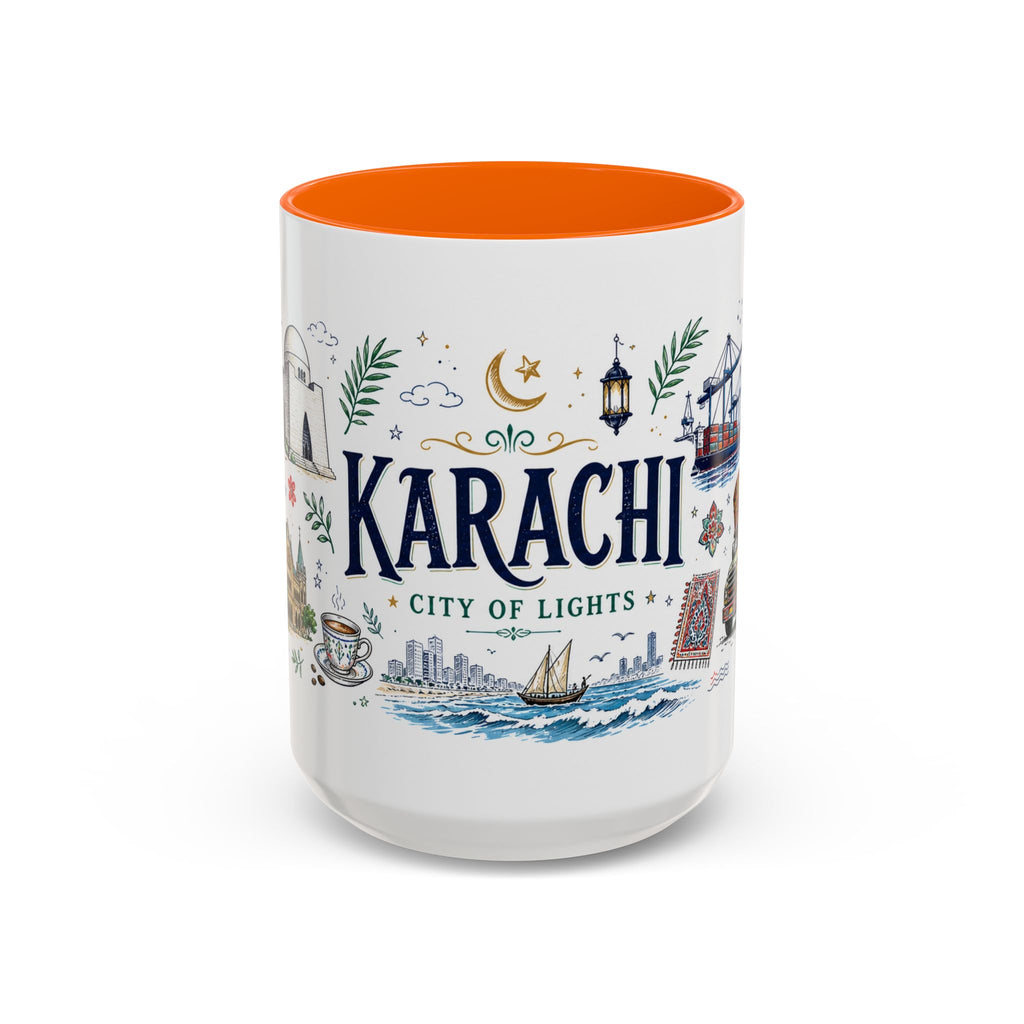 Karachi Coffee Mug | Pakistan Souvenir Travel Gift | Accent Color Ceramic 11oz 15oz