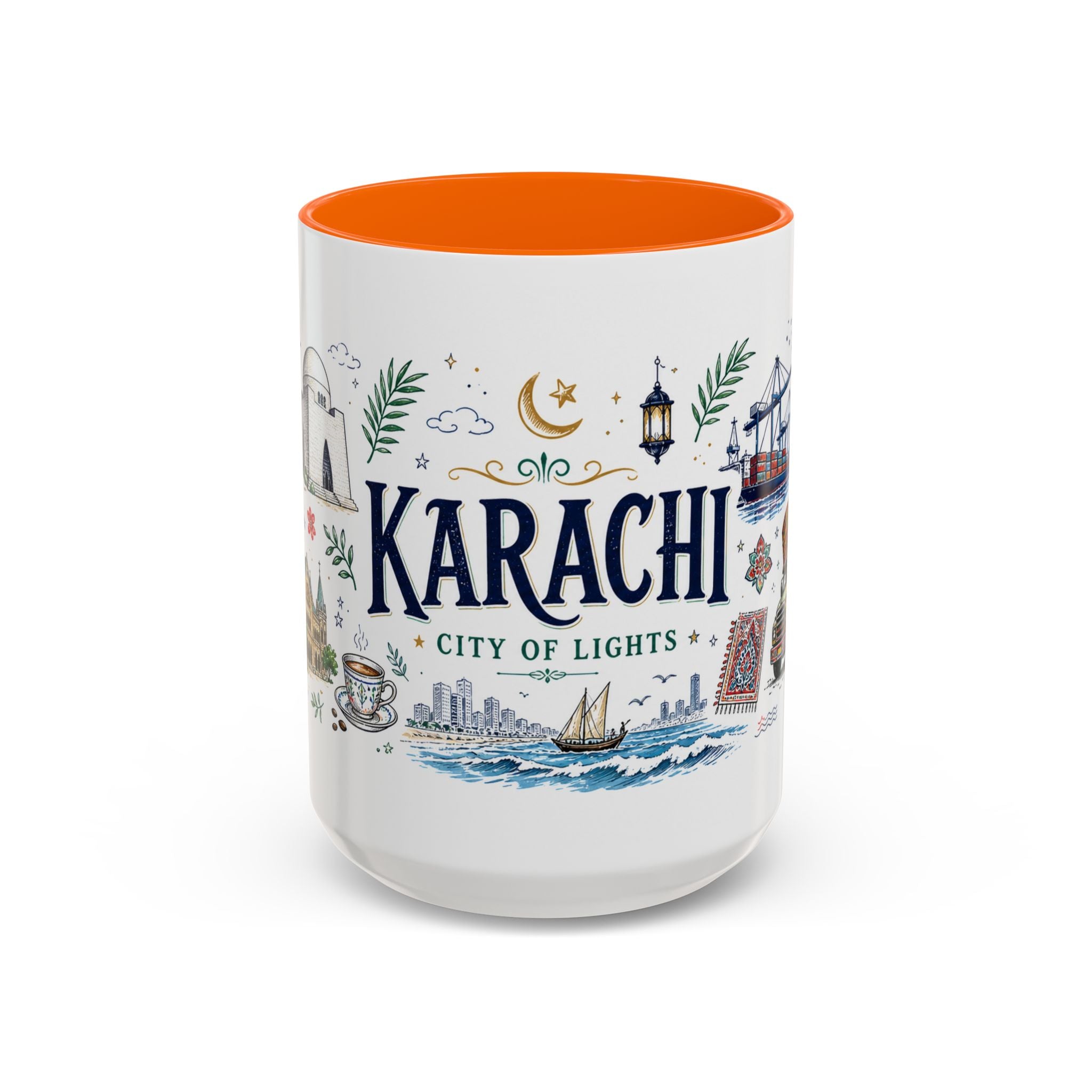 Karachi Coffee Mug | Pakistan Souvenir Travel Gift | Accent Color Ceramic 11oz 15oz