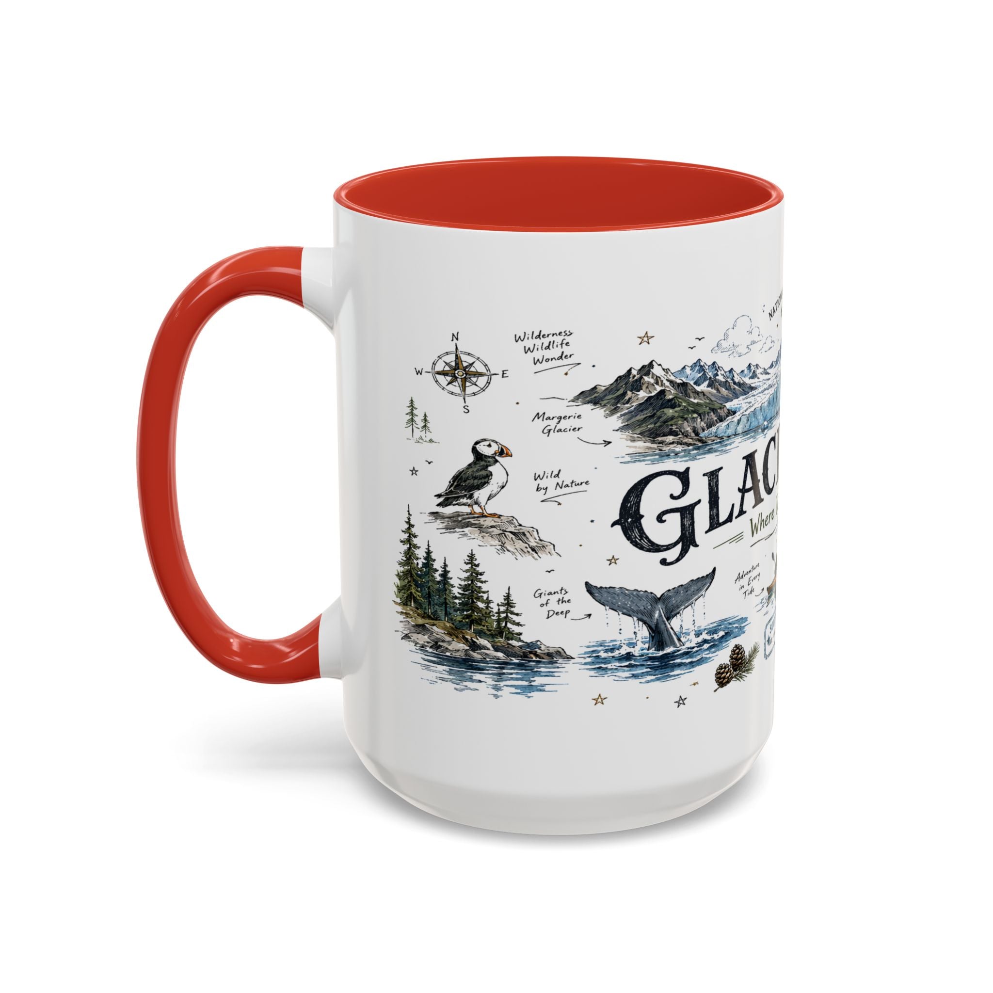 Glacier Bay National Park Coffee Mug | Alaska Wilderness Kayaking Gift | Accent Color Ceramic 11oz 15oz