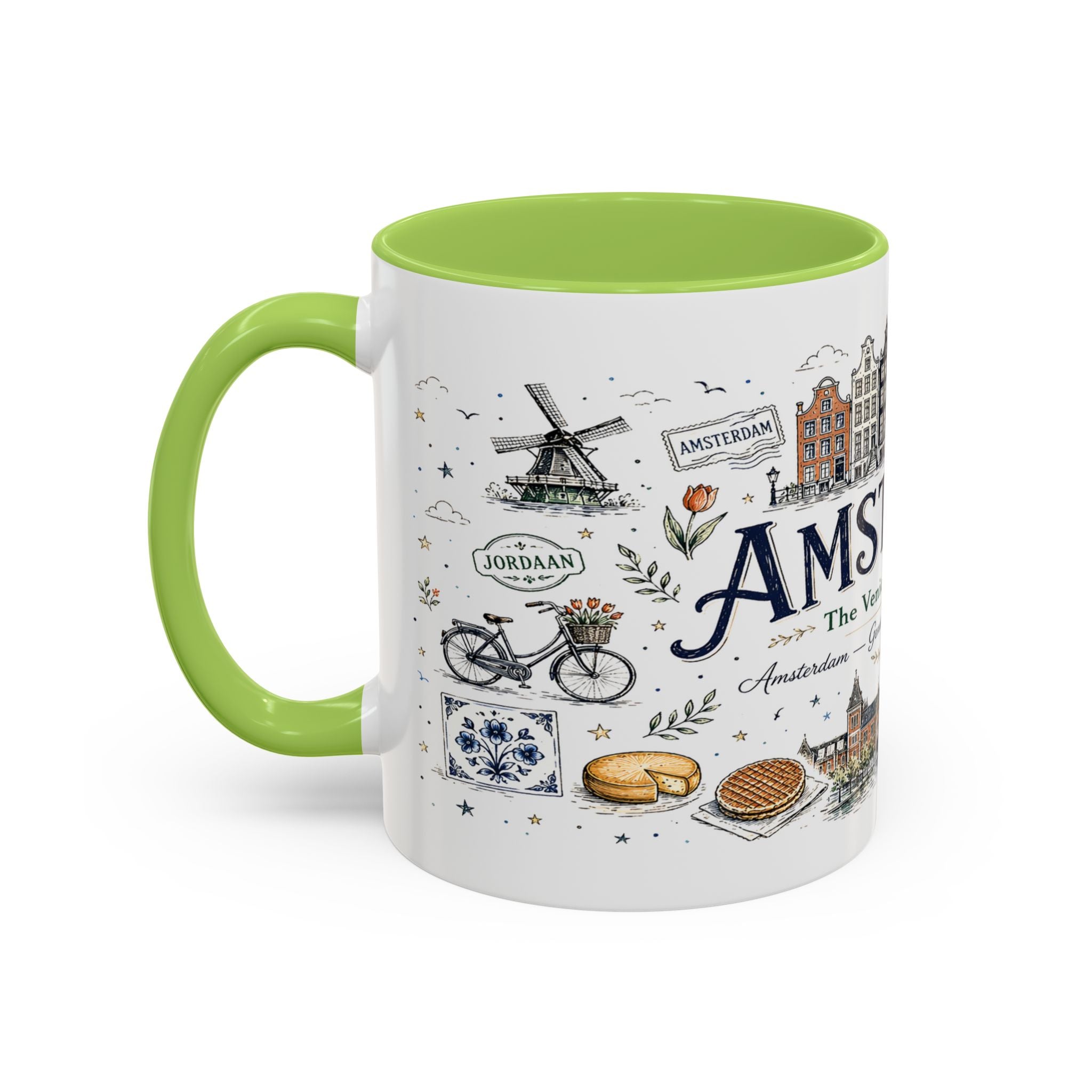 Amsterdam Coffee Mug | Netherlands Souvenir Travel Gift | Accent Color Ceramic 11oz 15oz