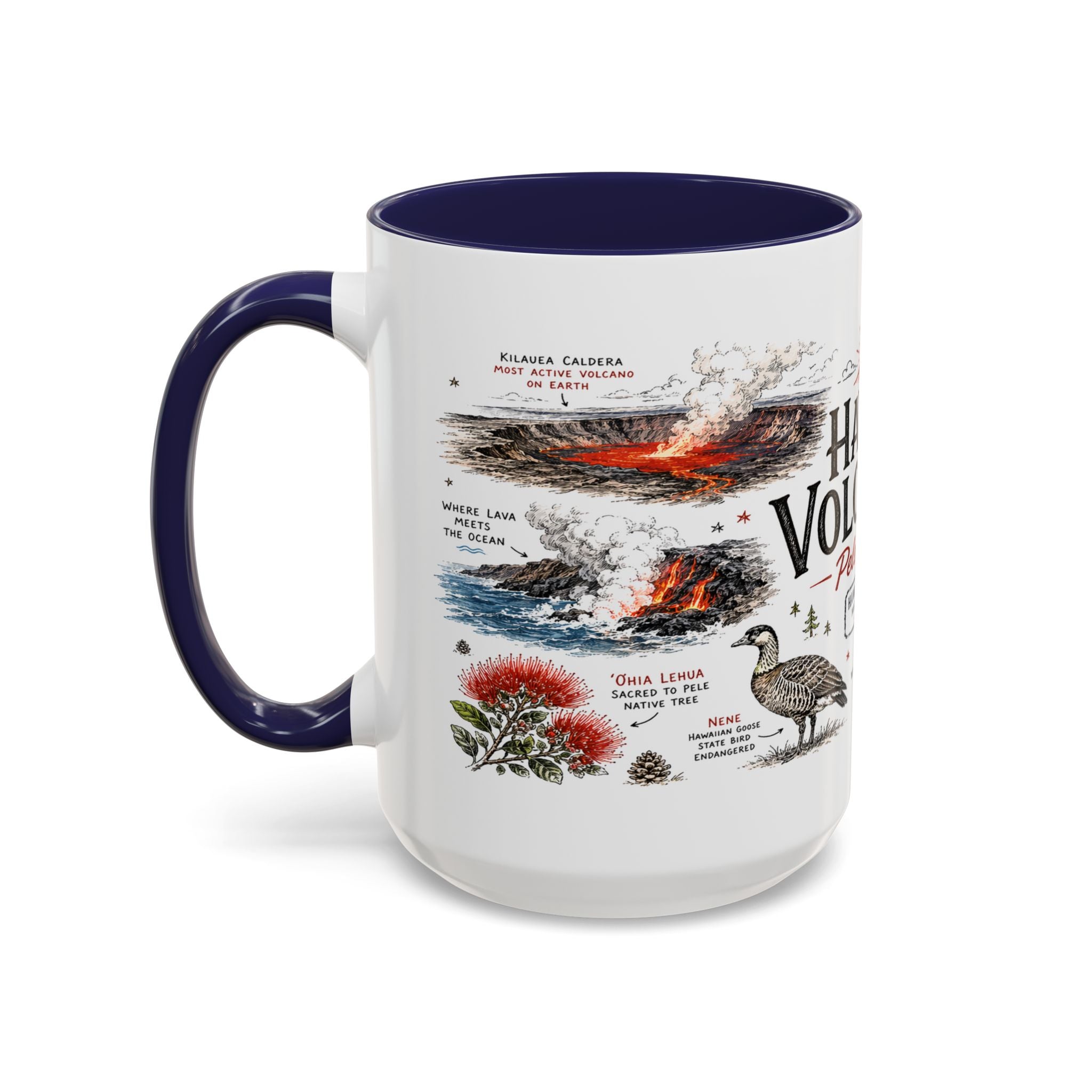 Hawaii Volcanoes National Park Coffee Mug | Hawaii Big Island Lava Volcano Gift | Accent Color Ceramic 11oz 15oz