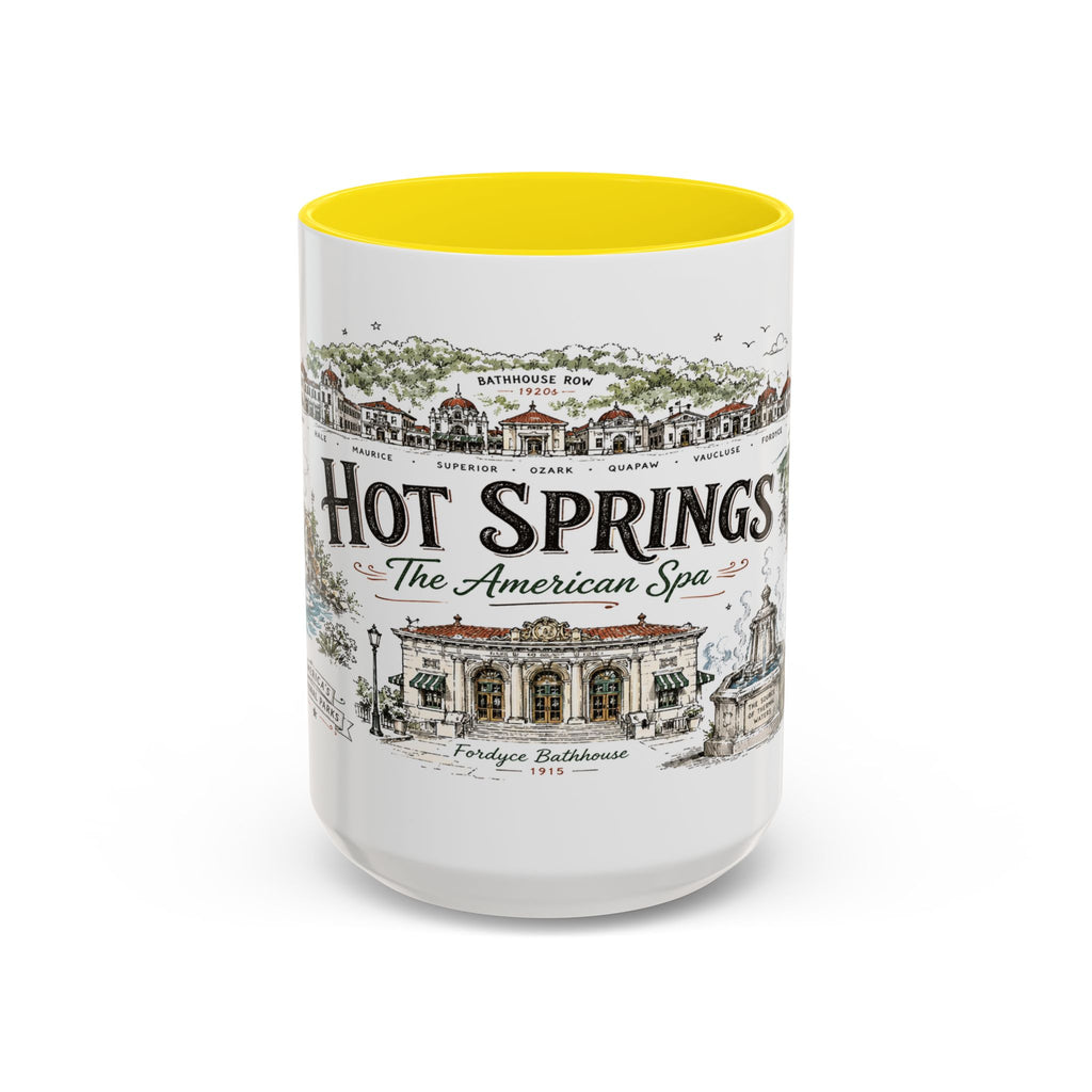 Hot Springs National Park Coffee Mug | Arkansas Thermal Spring Spa Gift | Accent Color Ceramic 11oz 15oz