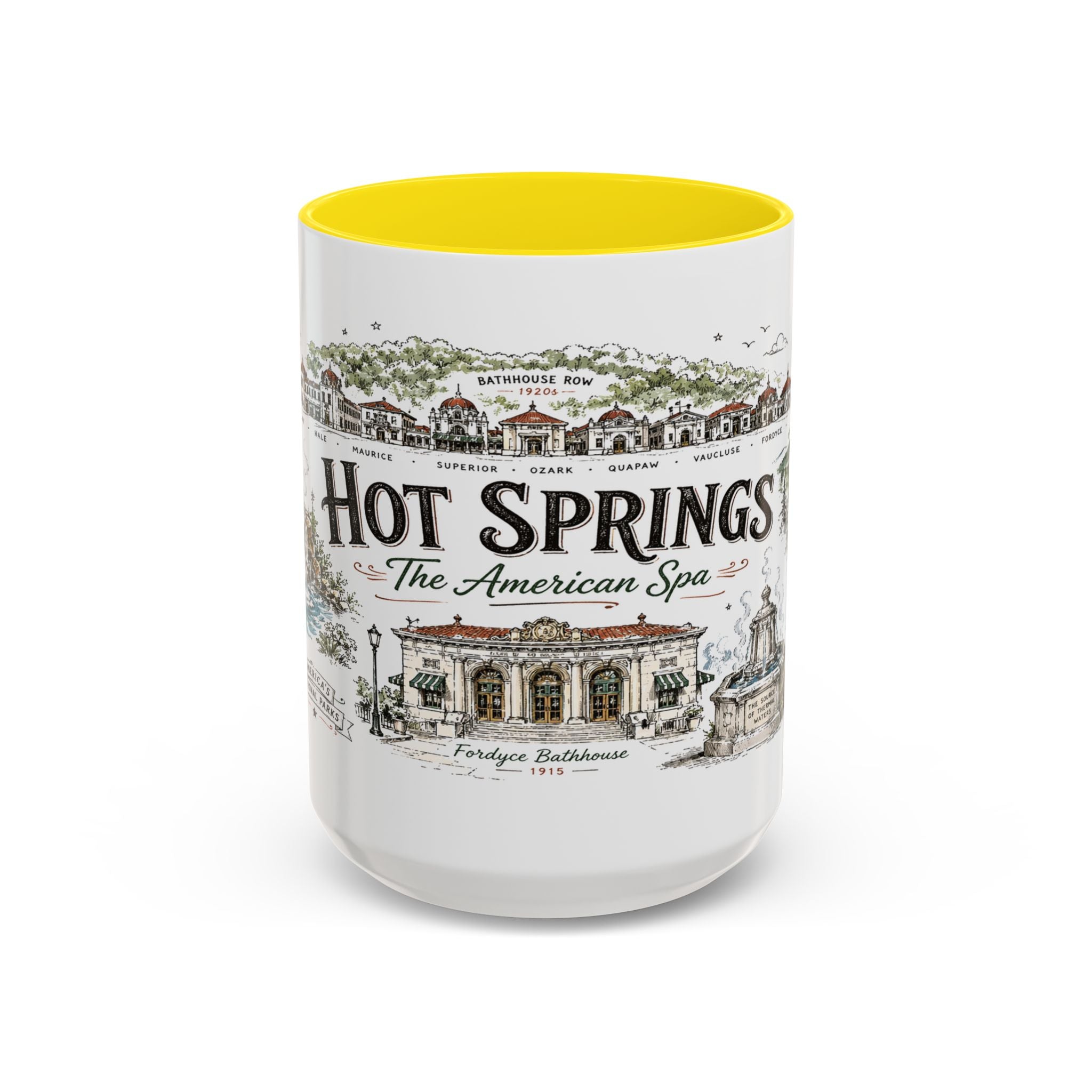 Hot Springs National Park Coffee Mug | Arkansas Thermal Spring Spa Gift | Accent Color Ceramic 11oz 15oz