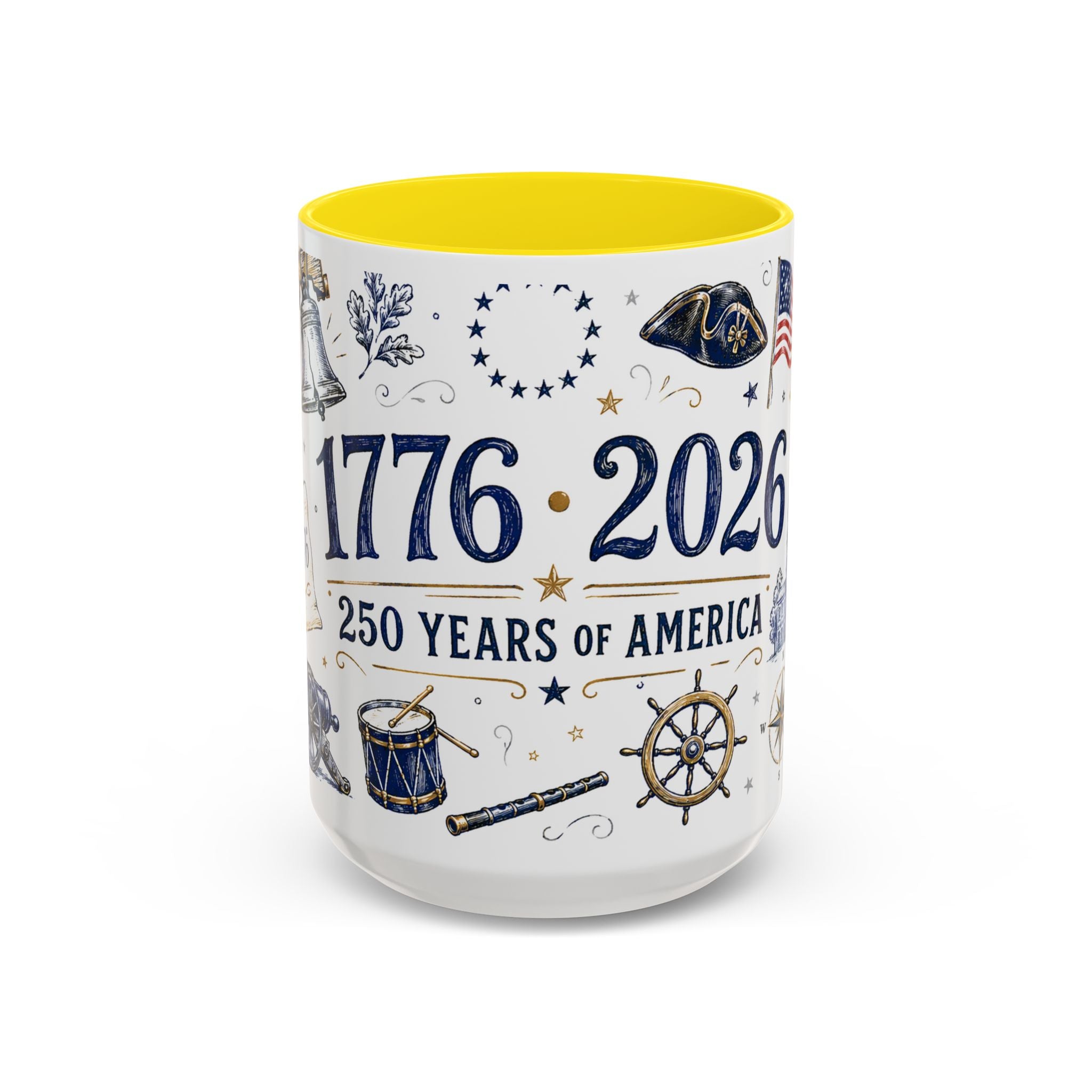 America 250 Coffee Mug | 1776-2026 Patriotic 4th of July Gift | Accent Color Ceramic 11oz 15oz