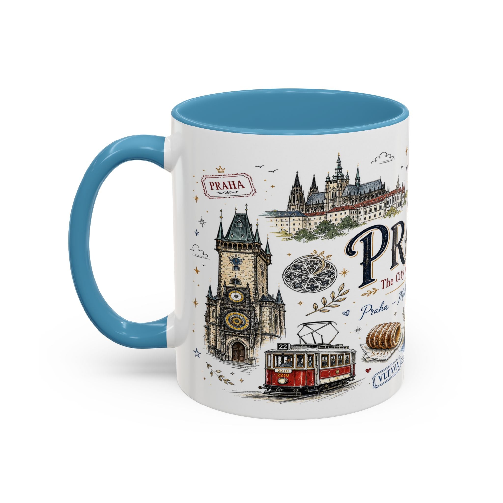Prague Coffee Mug | Czech Republic Souvenir Travel Gift | Accent Color Ceramic 11oz 15oz