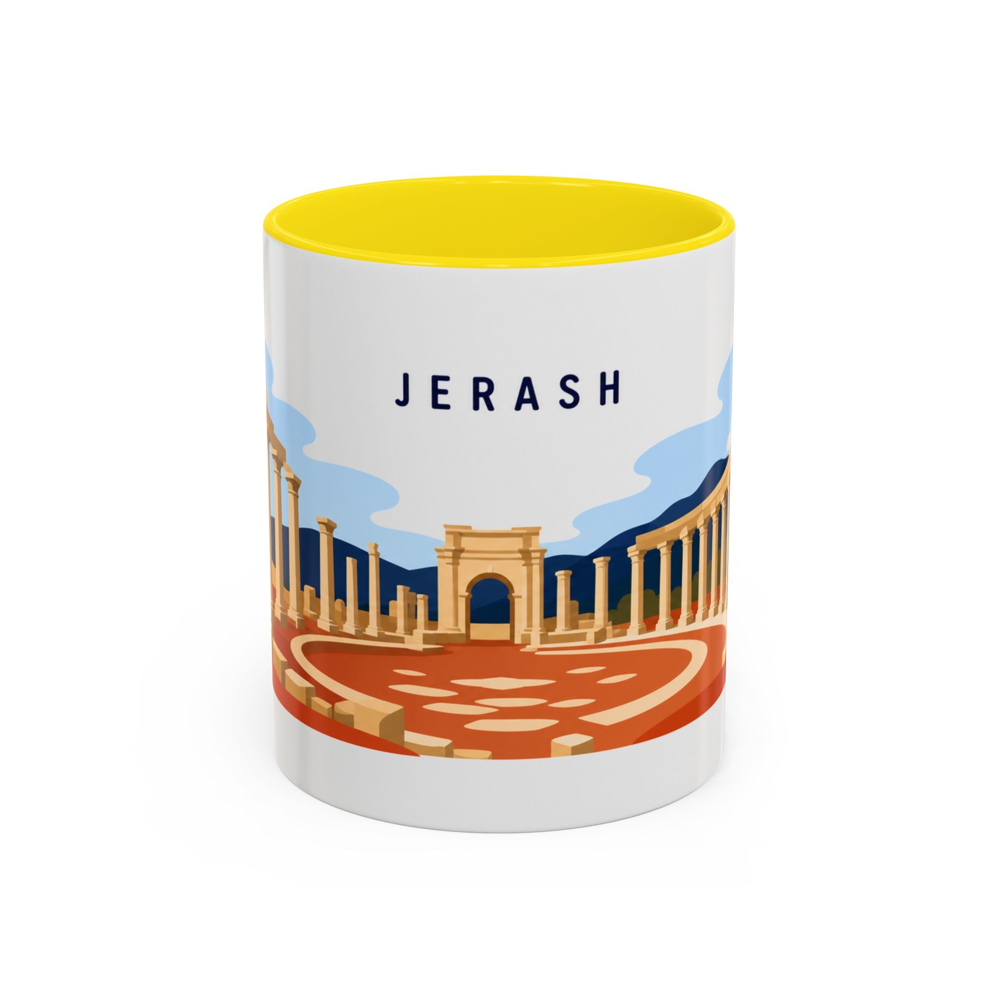 Jerash Coffee Mug | Travel Destination Souvenir Gift | Accent Color Ceramic 11oz 15oz